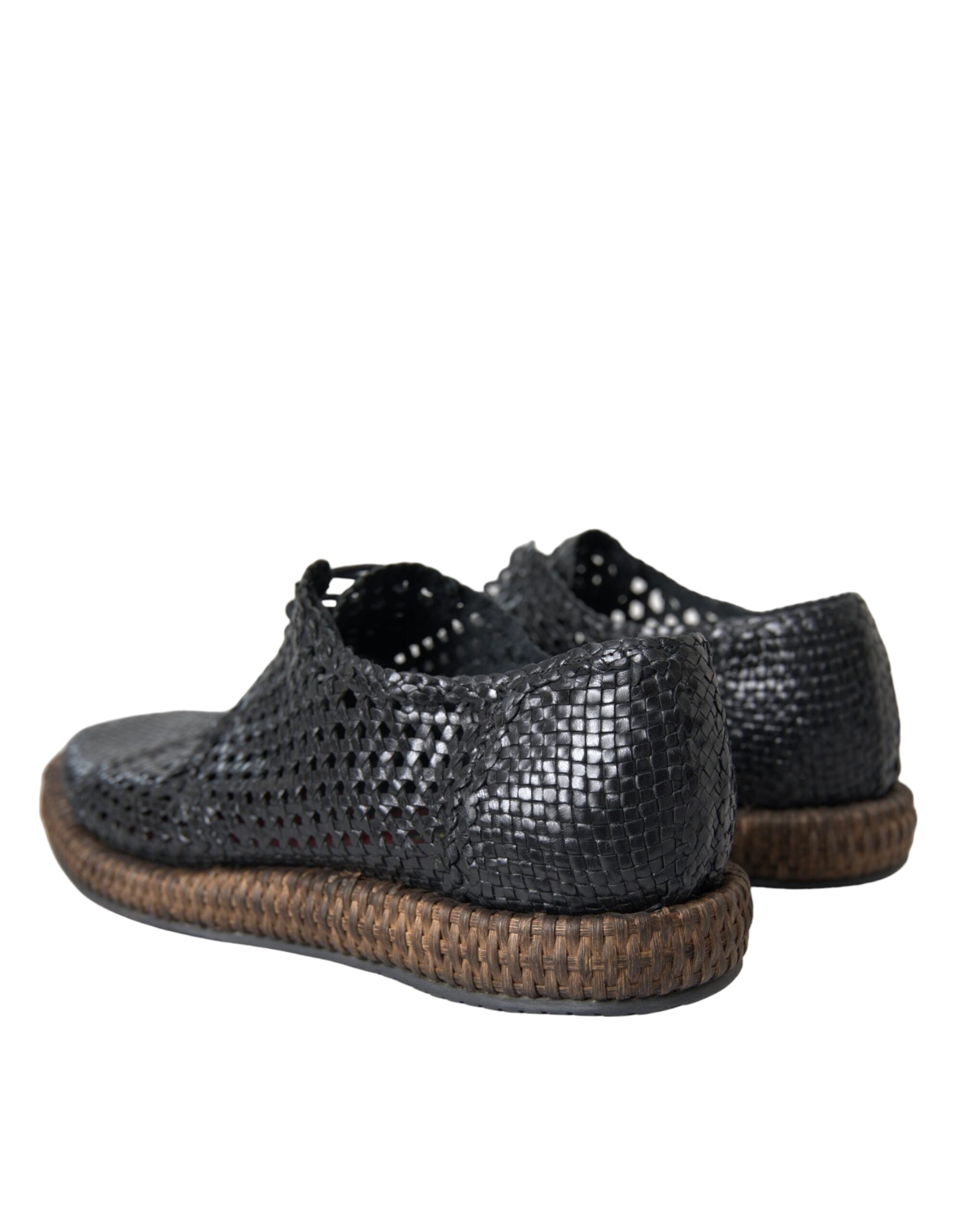 Chaussures derby en cuir de chèvre tissé noir de Dolce & Gabbana avec lacets, élégantes et sophistiquées.