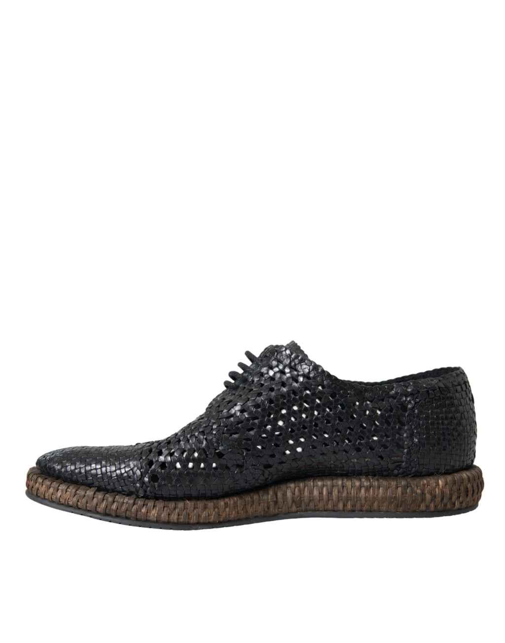 Chaussures Derby en cuir de chèvre tissé noir de Dolce & Gabbana avec lacets, élégantes et sophistiquées pour homme.