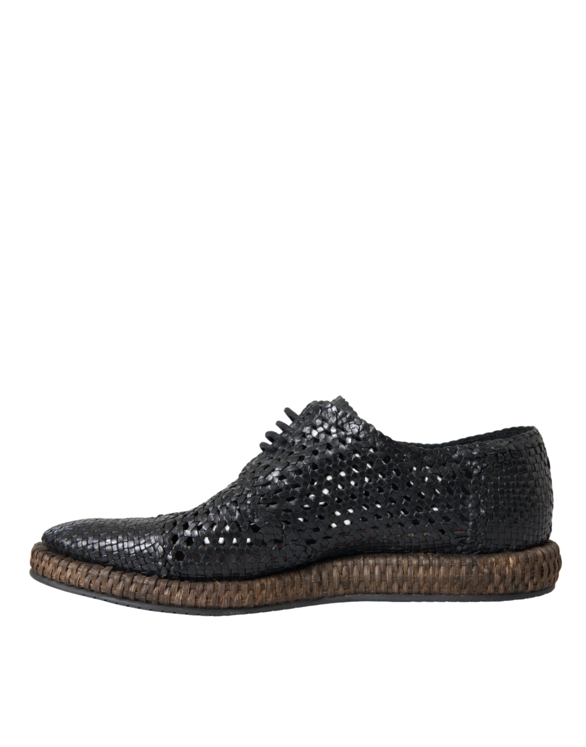 Chaussures Derby en cuir de chèvre tissé noir de Dolce & Gabbana avec lacets, élégantes et sophistiquées pour homme.