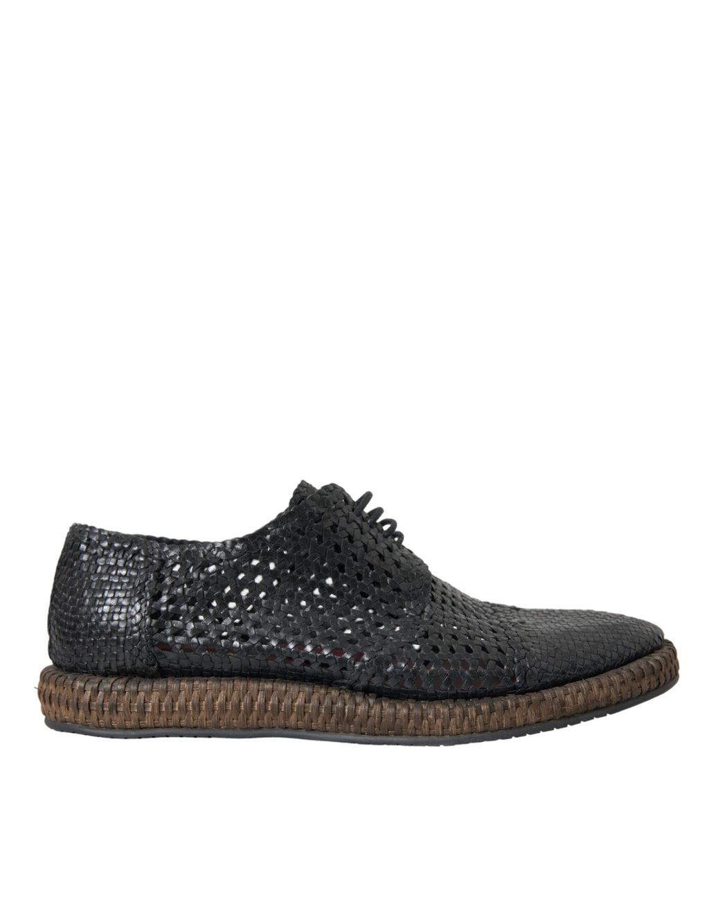 Chaussures derby en cuir de chèvre tissé noir de Dolce & Gabbana avec lacets, élégantes et sophistiquées.