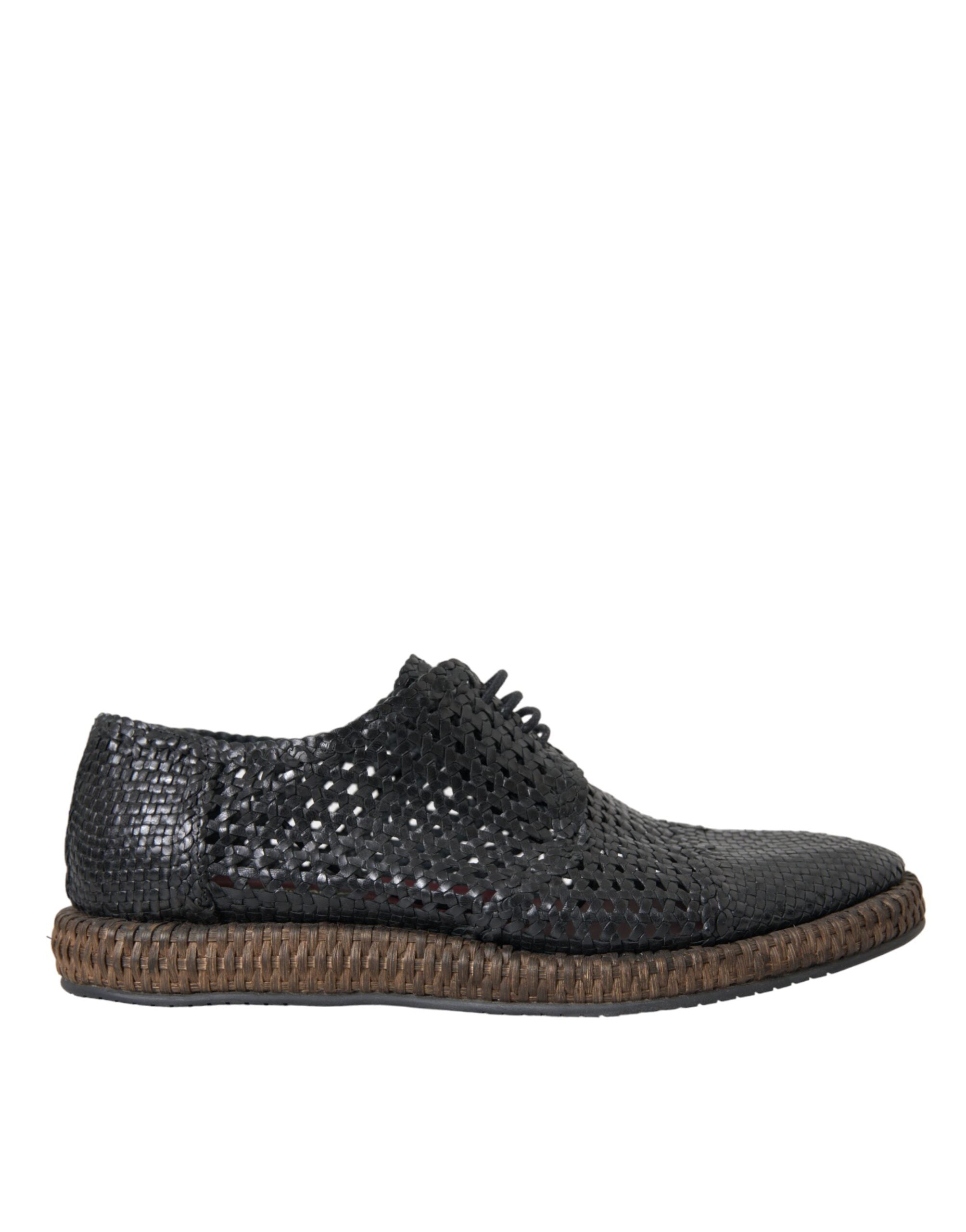 Chaussures derby en cuir de chèvre tissé noir de Dolce & Gabbana avec lacets, élégantes et sophistiquées.