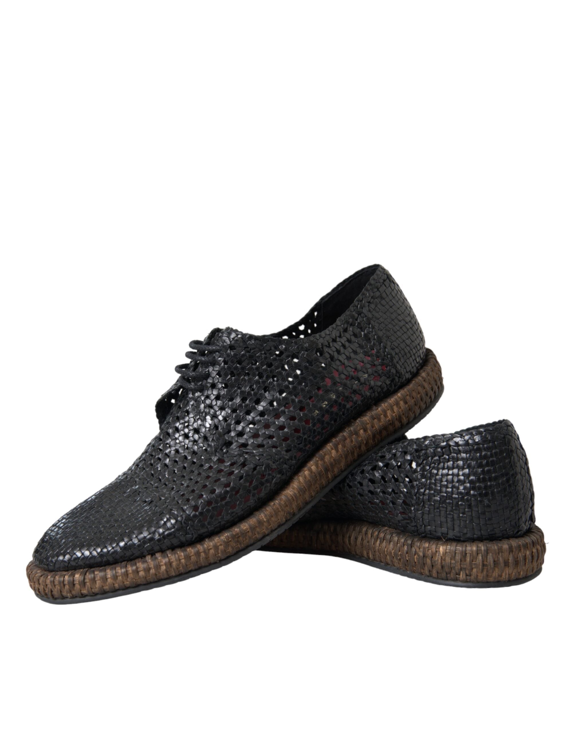 Chaussures derby en cuir de chèvre tissé noir de Dolce & Gabbana avec lacets, élégantes et sophistiquées pour homme.