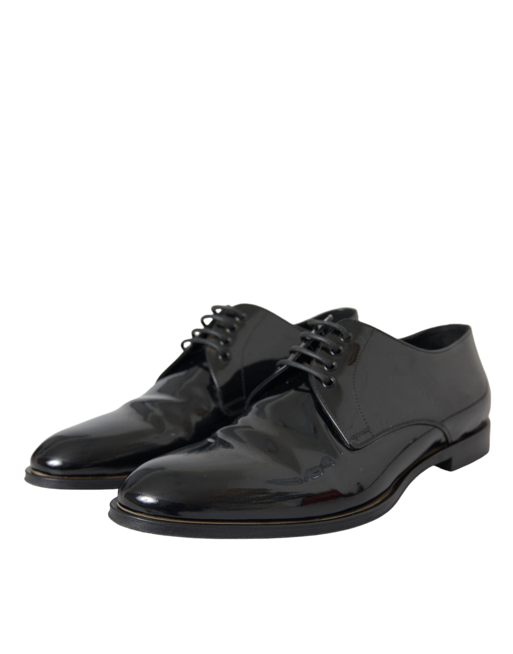Chaussures derby noires en cuir verni de luxe de Dolce & Gabbana, chaussures formelles élégantes pour homme.