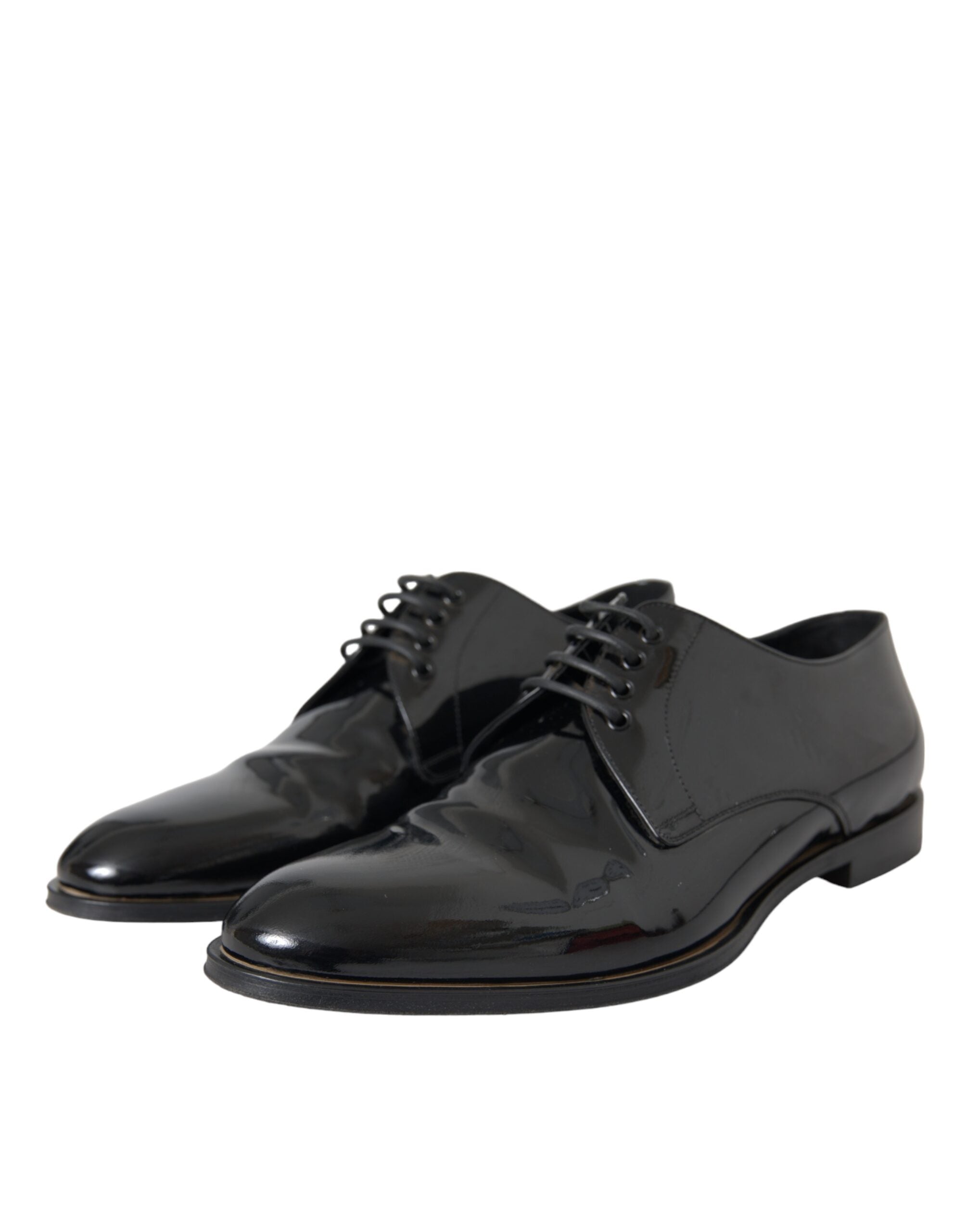 Chaussures derby noires en cuir verni de luxe de Dolce & Gabbana, chaussures formelles élégantes pour homme.