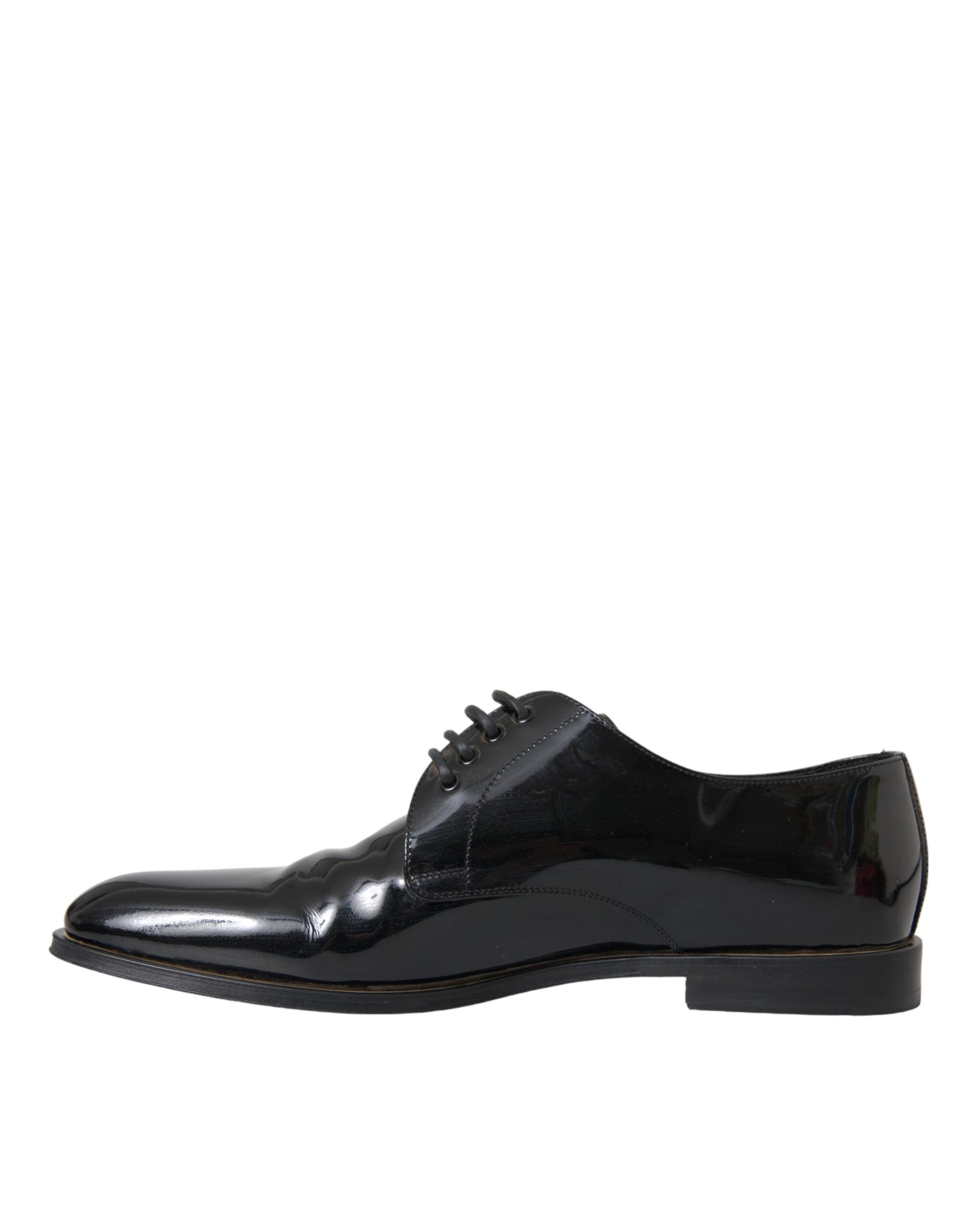 Chaussures derby en cuir verni noir de Dolce & Gabbana, élégantes chaussures formelles pour homme.