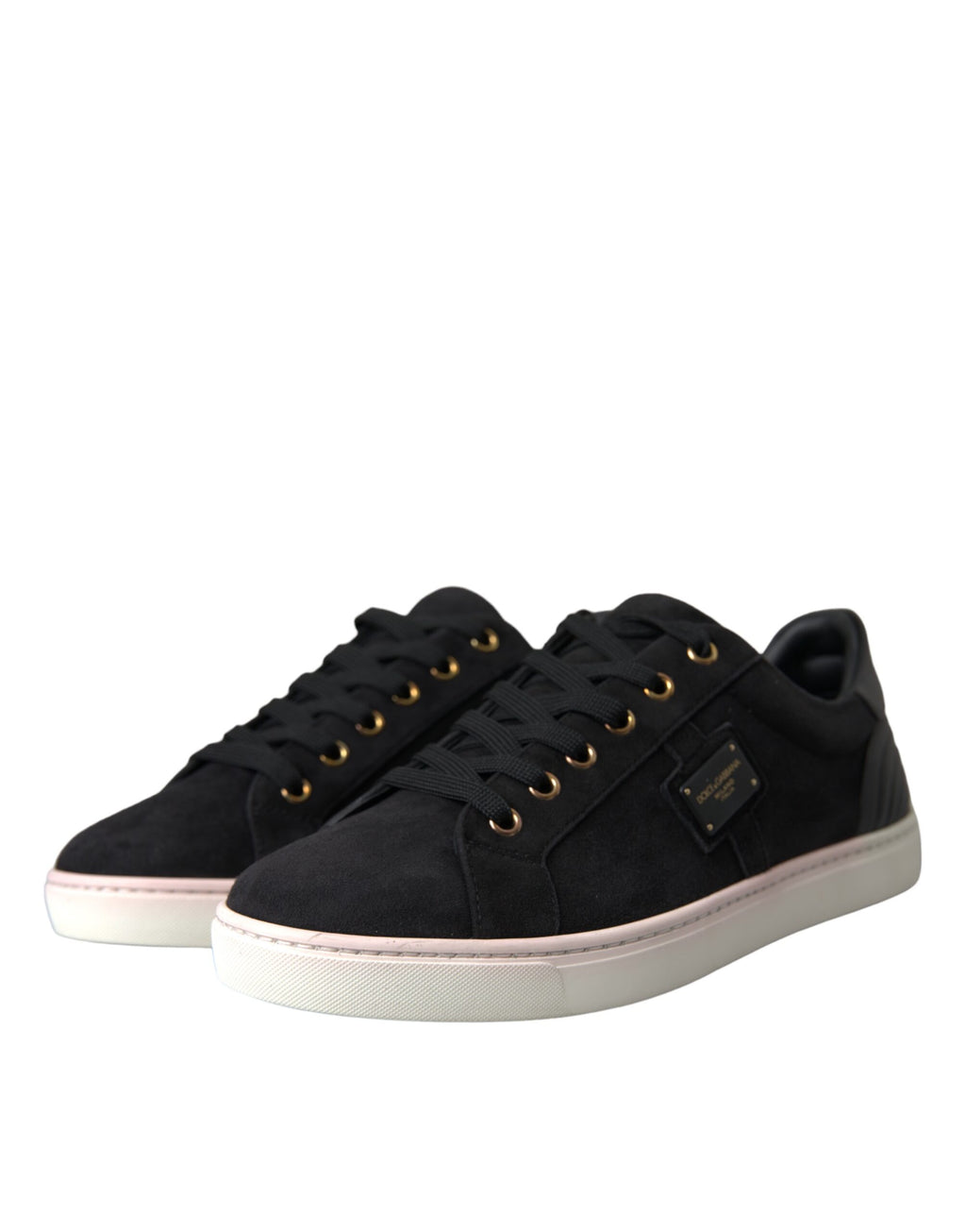Chaussures pour hommes Dolce & Gabbana en cuir suédé noir, baskets basses élégantes et confortables.