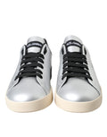 Sneakers pour homme Dolce & Gabbana Portofino en cuir de veau argenté, style élégant et moderne.