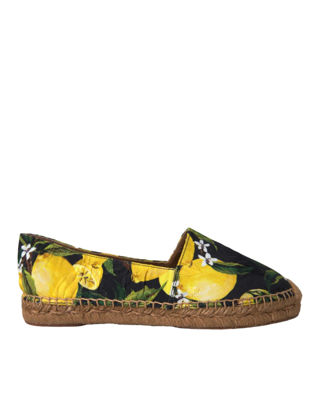 Espadrilles Dolce & Gabbana multicolores avec motif citron, chaussures slip-on élégantes et confortables pour l'été.
