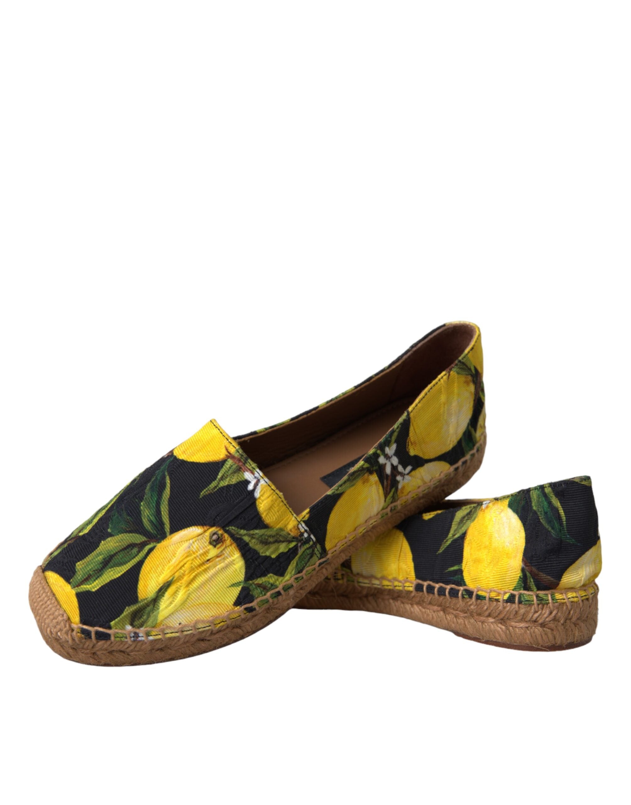 Chaussures espadrilles Dolce & Gabbana multicolores avec citrons, slip-on, style élégant et décontracté.