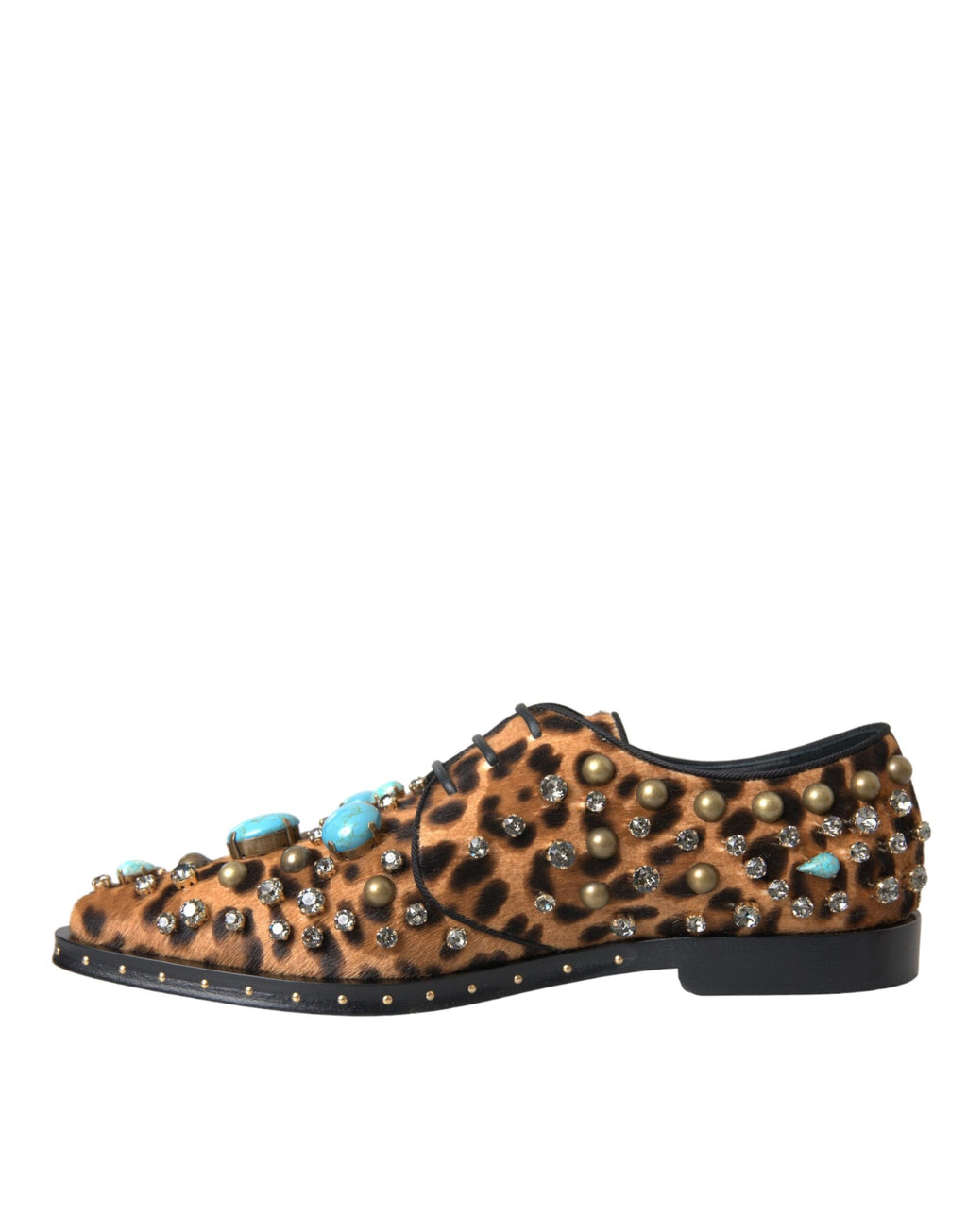 Chaussures Dolce & Gabbana en cuir marron à motif léopard avec cristaux, style brogue élégant et sophistiqué.