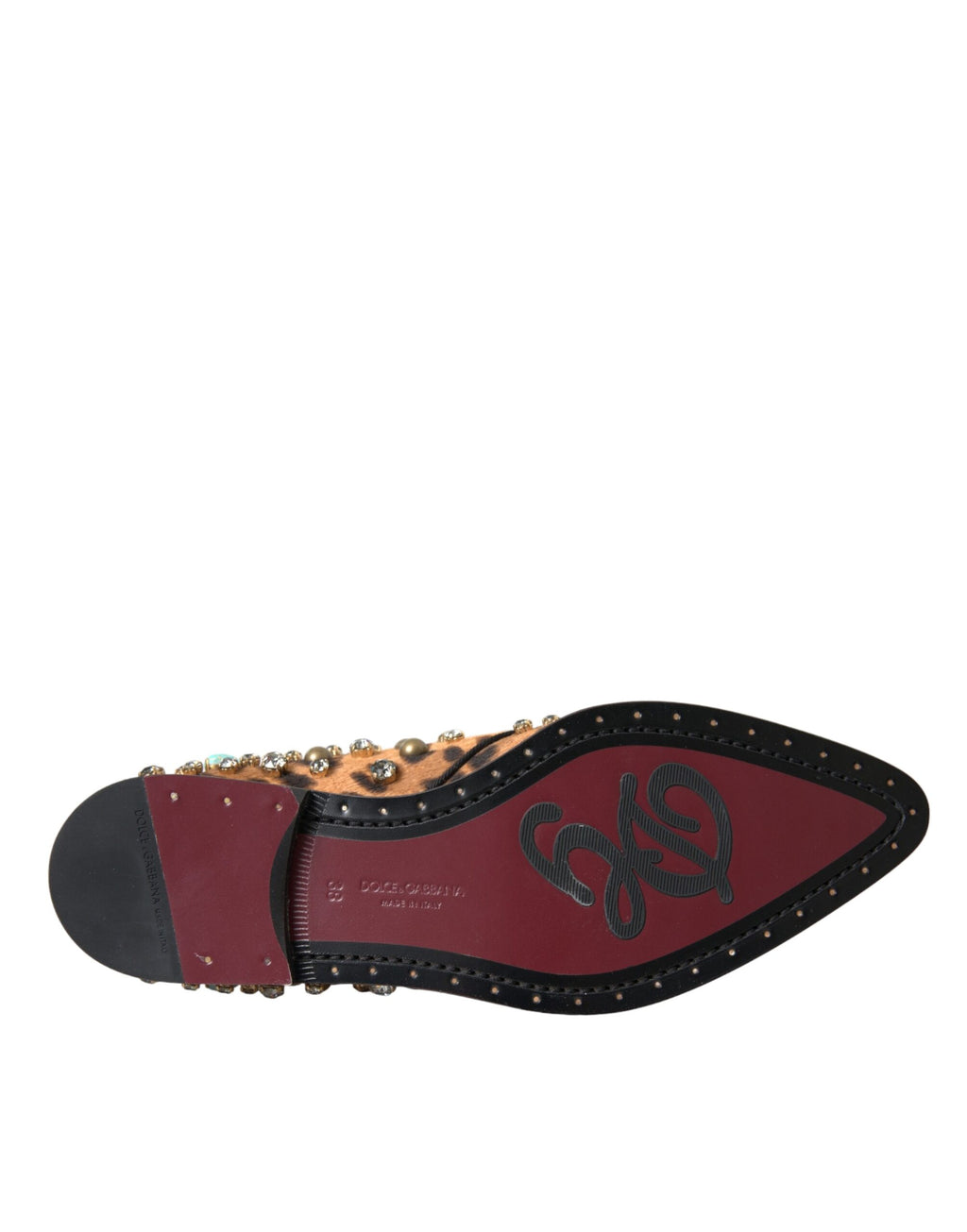 Chaussures Dolce & Gabbana en daim marron avec imprimé léopard, cristaux et brogue, élégantes et sophistiquées.
