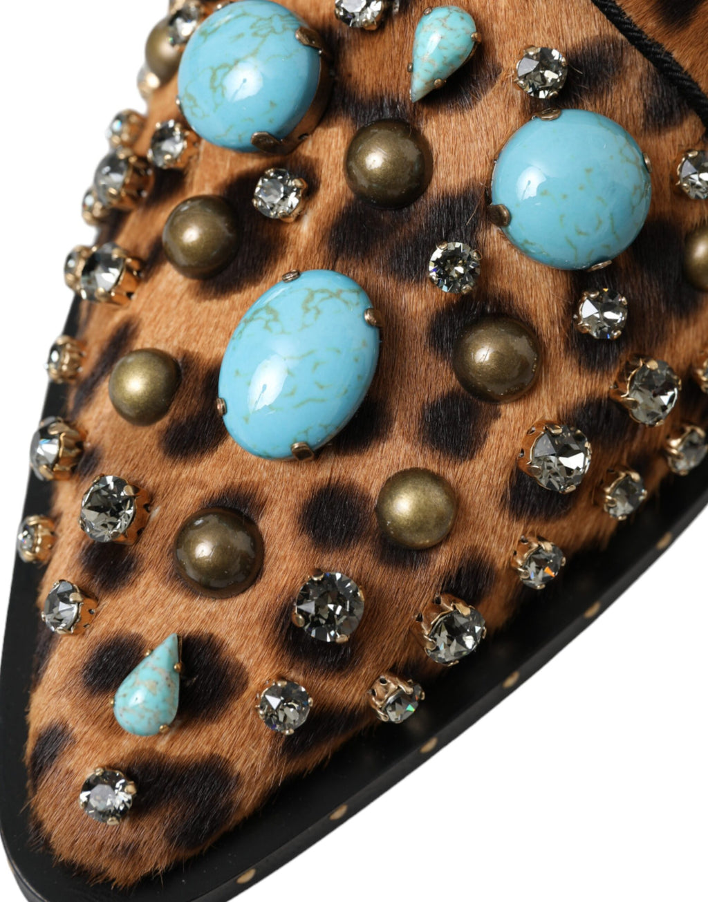 Chaussures Dolce & Gabbana en cuir marron à imprimé léopard avec cristaux, style brogue sophistiqué et élégant.
