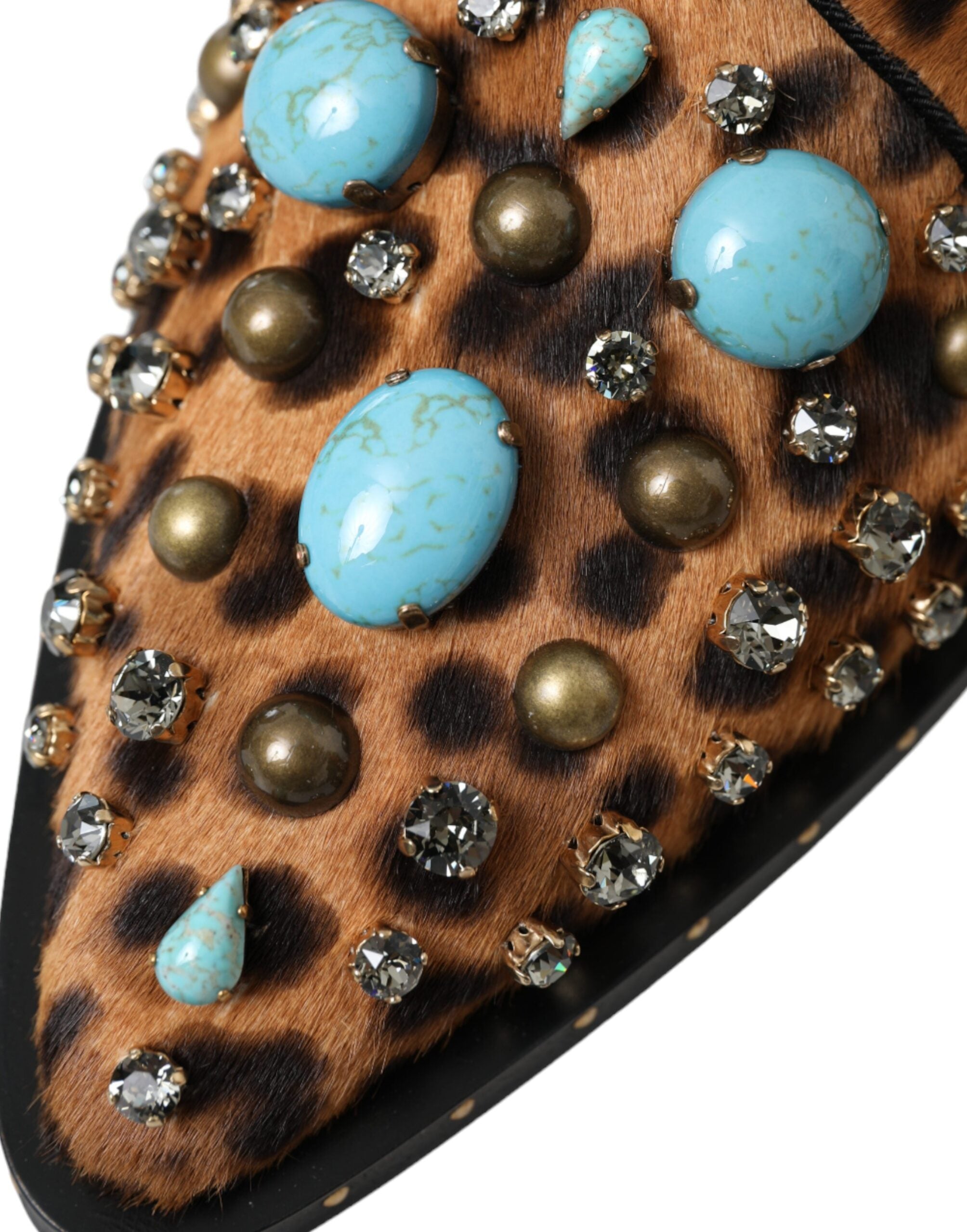 Chaussures Dolce & Gabbana en cuir marron à imprimé léopard avec cristaux, style brogue sophistiqué et élégant.