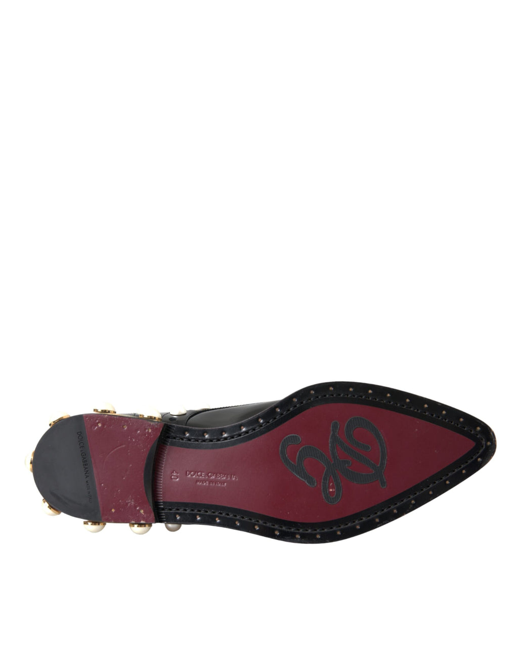 Chaussures Dolce & Gabbana en cuir noir avec broque en perles factices, élégantes et sophistiquées.