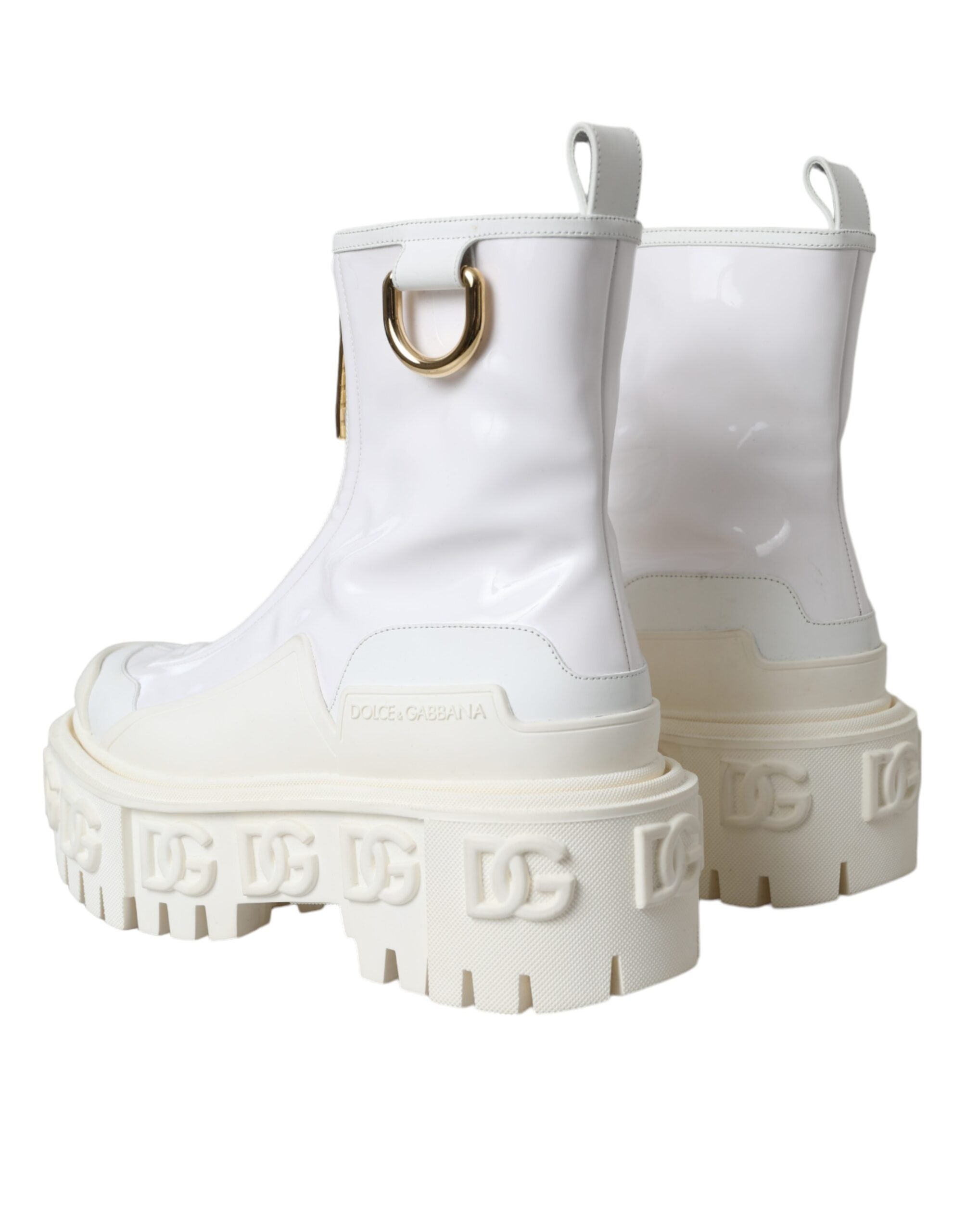 Bottes ankle en cuir blanc et caoutchouc Dolce & Gabbana avec logo, chaussures élégantes et modernes.