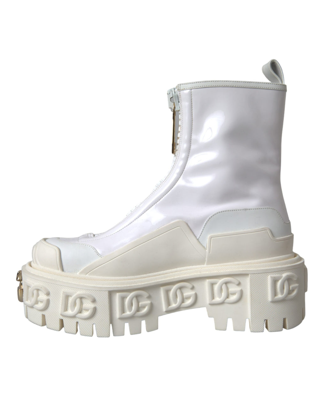 Bottes ankle en cuir blanc et caoutchouc Dolce & Gabbana avec logo, semelle antidérapante et design élégant.