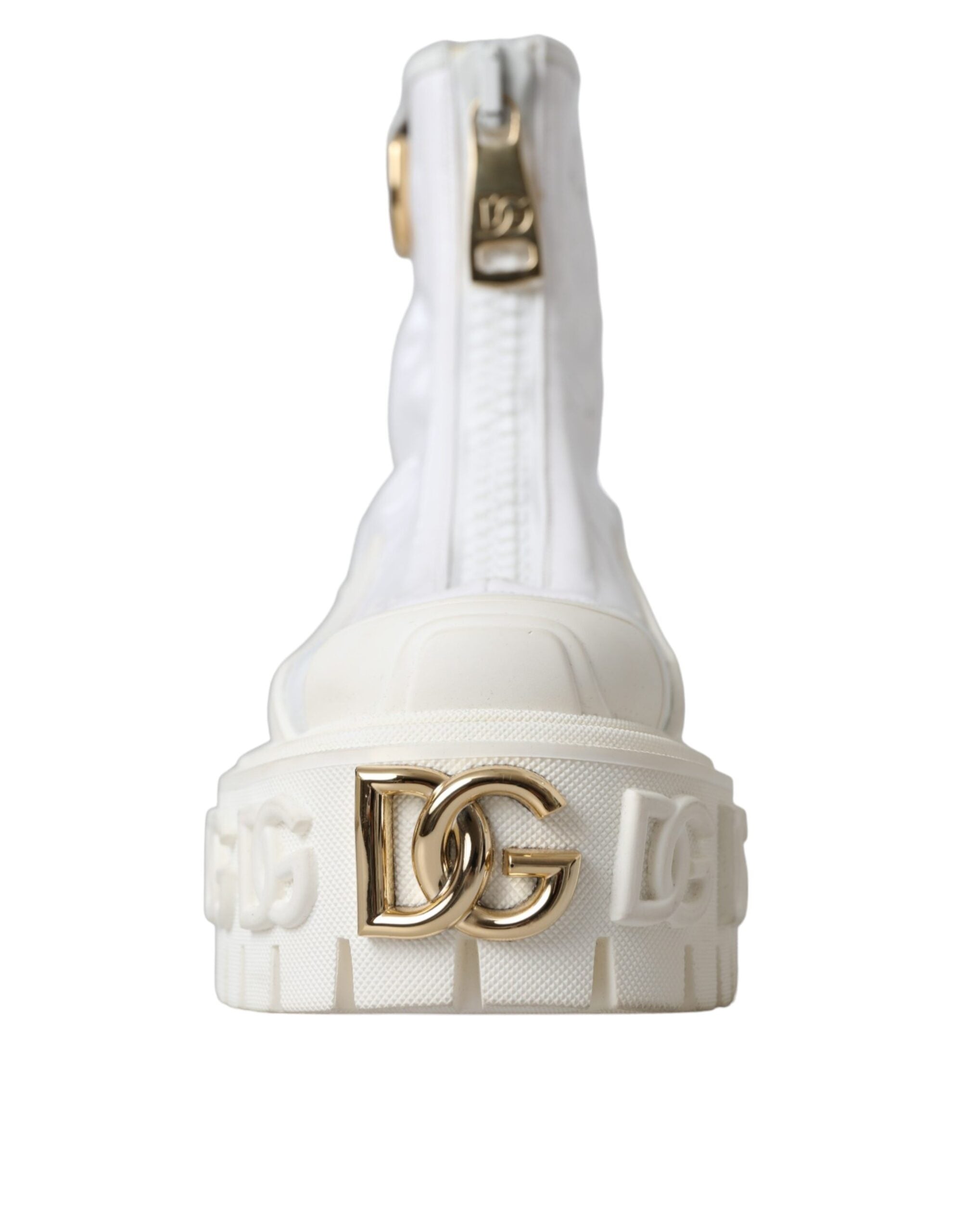 Bottes ankle en cuir blanc avec logo en caoutchouc, chaussures Dolce & Gabbana, style élégant et moderne.