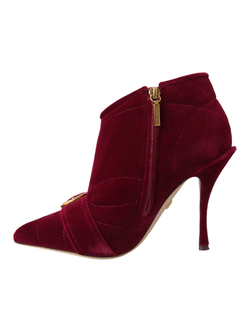 Chaussures bottines en velours rouge foncé Dolce & Gabbana Devotion avec boucle élégante, vue de face.