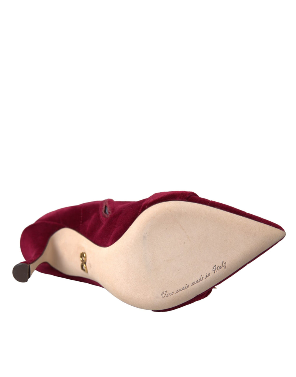 Bottes en velours rouge foncé Dolce & Gabbana avec boucle élégante, chaussures à la mode pour femme.