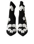 Bottes slip-on noires et blanches Dolce & Gabbana avec broderie élégante, chaussures à la mode pour femmes.