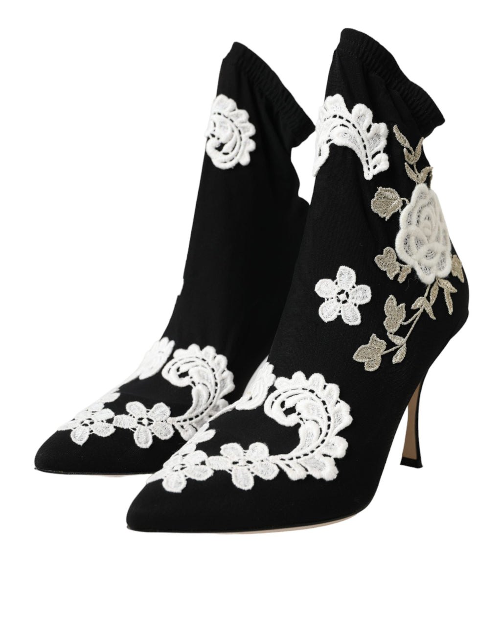 Bottes slip-on Dolce & Gabbana noires et blanches avec broderie, chaussures élégantes en cuir, style chic et moderne