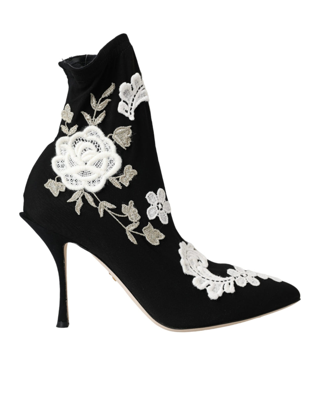 Bottes slip-on Dolce & Gabbana noires et blanches avec broderie élégante et design sophistiqué, vue de face.