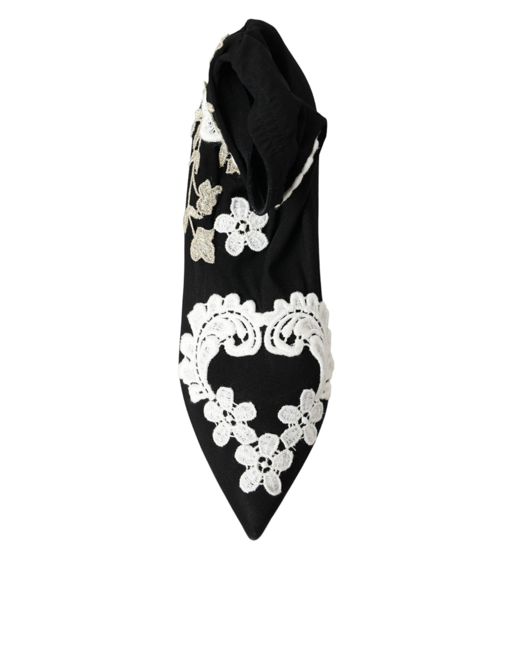 Bottines Dolce & Gabbana noires et blanches avec broderie, style slip-on, en cuir élégant, pour femme.