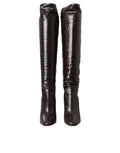 Escarpins à talons en cuir exotique marron de Dolce & Gabbana, bottes hautes élégantes pour femmes, vue de face.