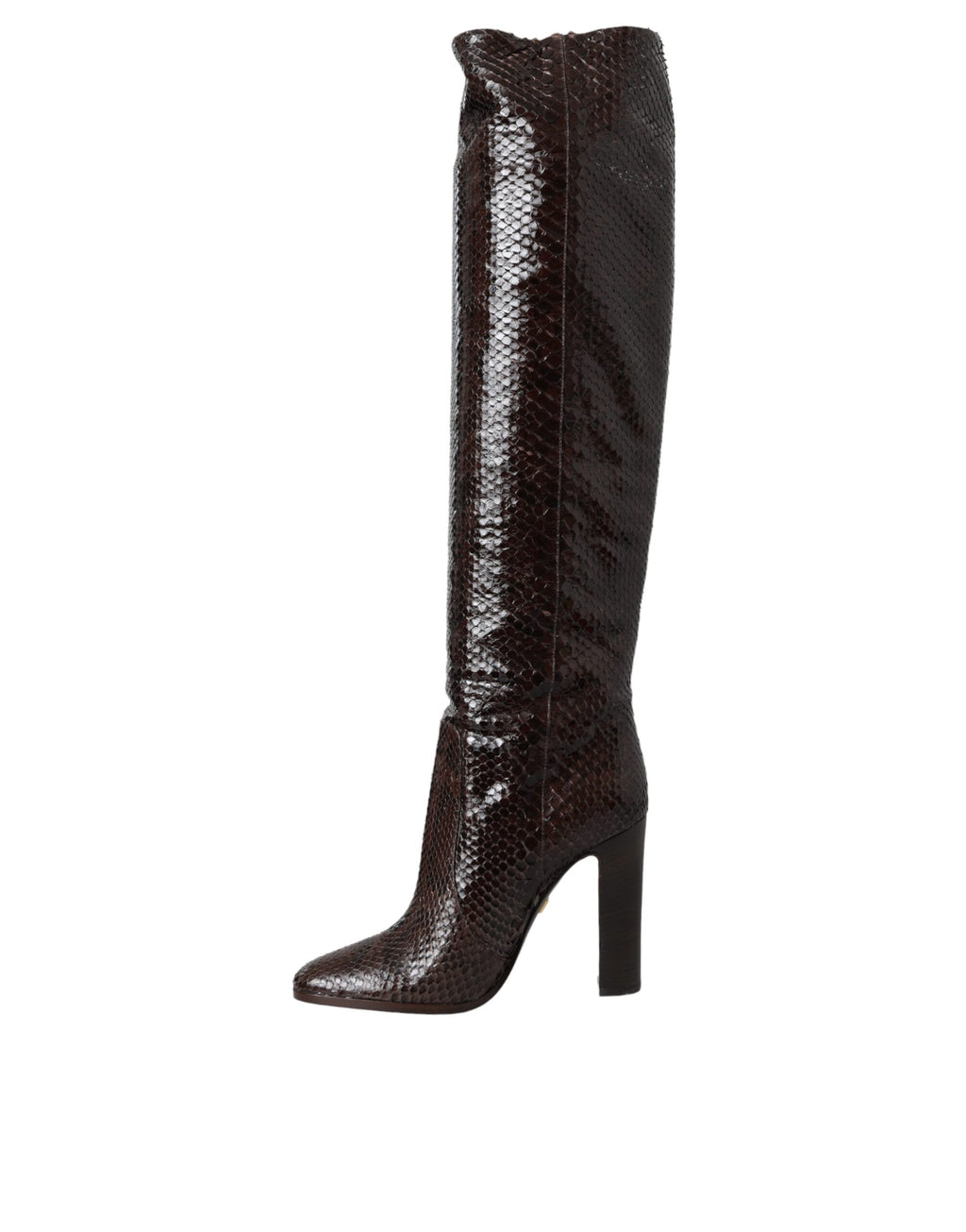Chaussures à talons Dolce & Gabbana en cuir exotique marron, bottes hautes élégantes pour femmes.