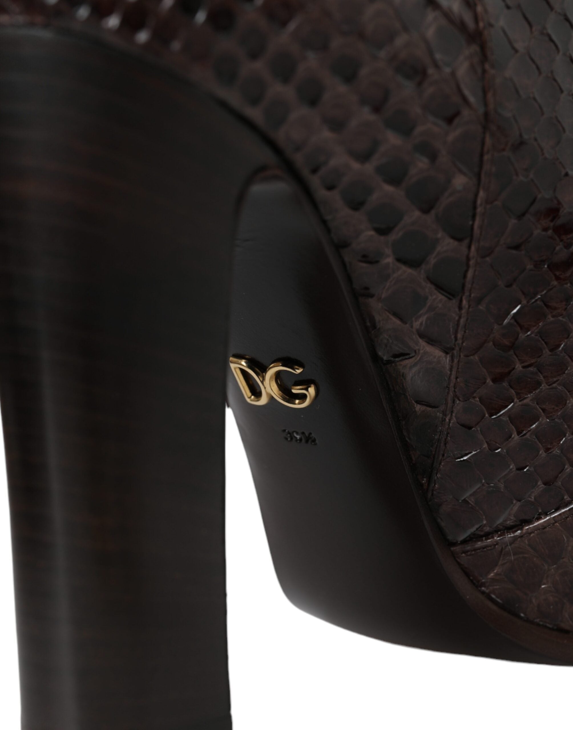 Chaussures à talons Dolce & Gabbana en cuir exotique marron, bottines hautes élégantes pour femmes