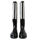 Bottes femmes en caoutchouc noir Dolce & Gabbana, hautes jusqu'aux genoux, chaussures plates élégantes et modernes.