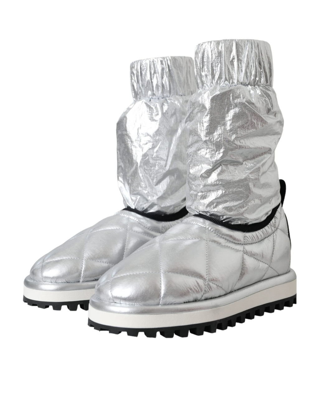 Chaussures bottines en métal argenté Dolce & Gabbana avec quilting, logo brodé et semelle en caoutchouc.