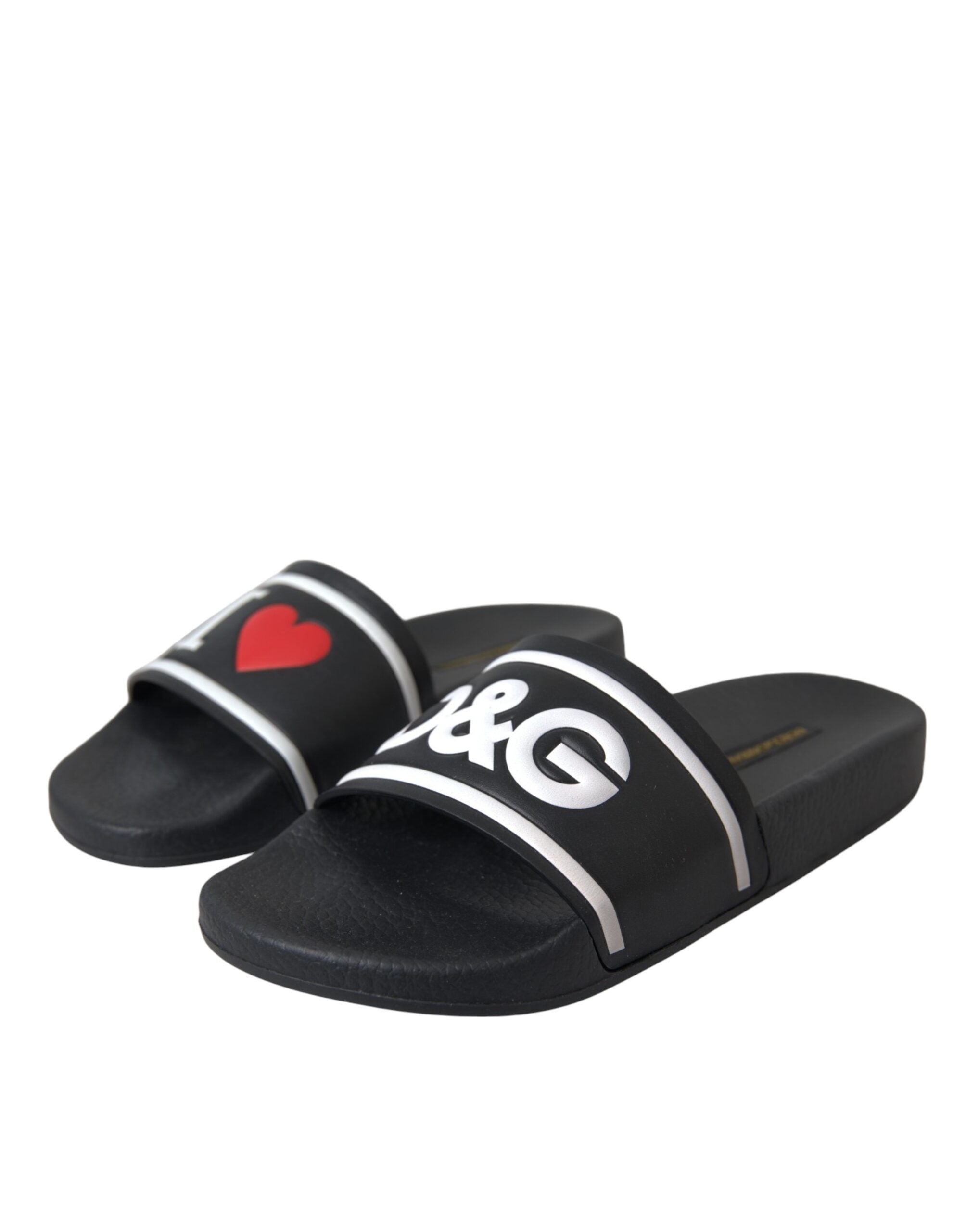 Sandales Dolce & Gabbana en cuir noir I Love D&G, chaussures à slides élégantes avec logo visible, pour un style sophistiqué.