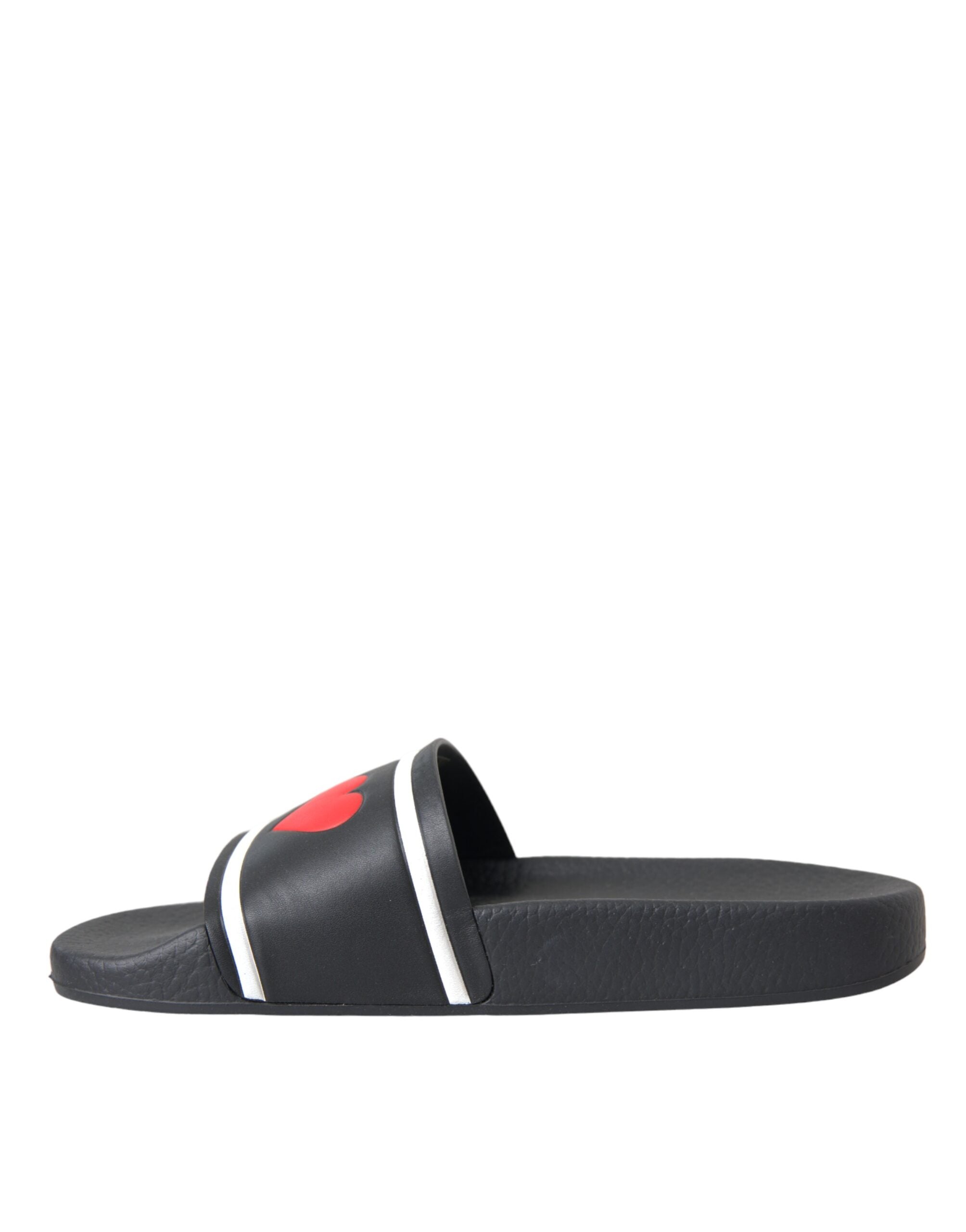 Sandales Dolce & Gabbana en cuir noir I Love D&G, chaussures de slides élégantes pour femme.
