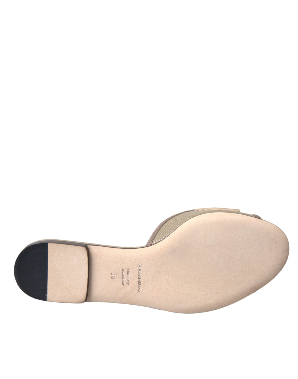Sandales plates Dolce & Gabbana beige avec logo, perles et semelle plate, chaussures élégantes en cuir pour femme