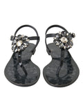 Sandales plates noires Dolce & Gabbana avec cristaux, chaussures d'été élégantes et confortables pour femmes.