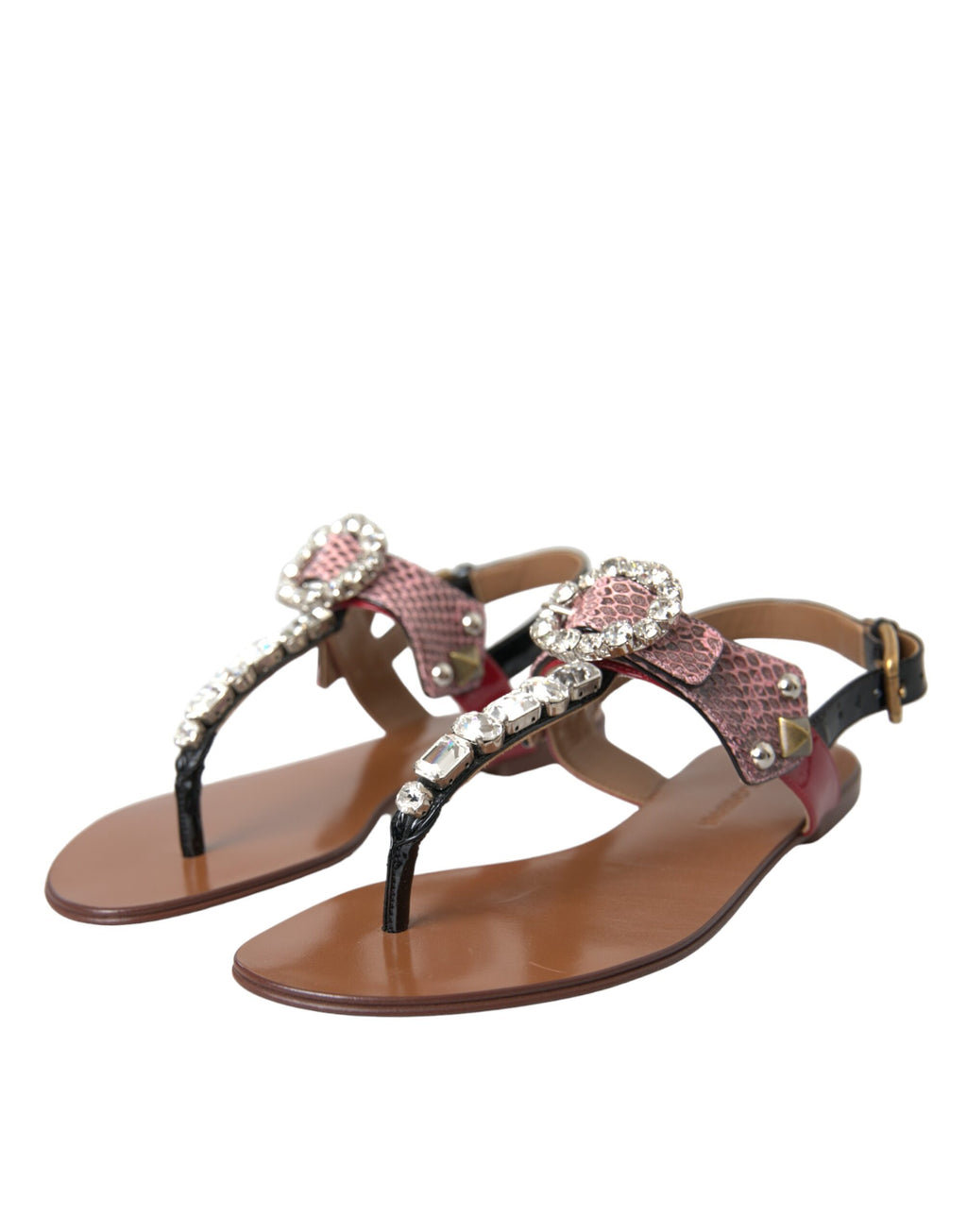 Sandales à cristaux multicolores Dolce & Gabbana, chaussures de plage à semelles plates et design élégant.