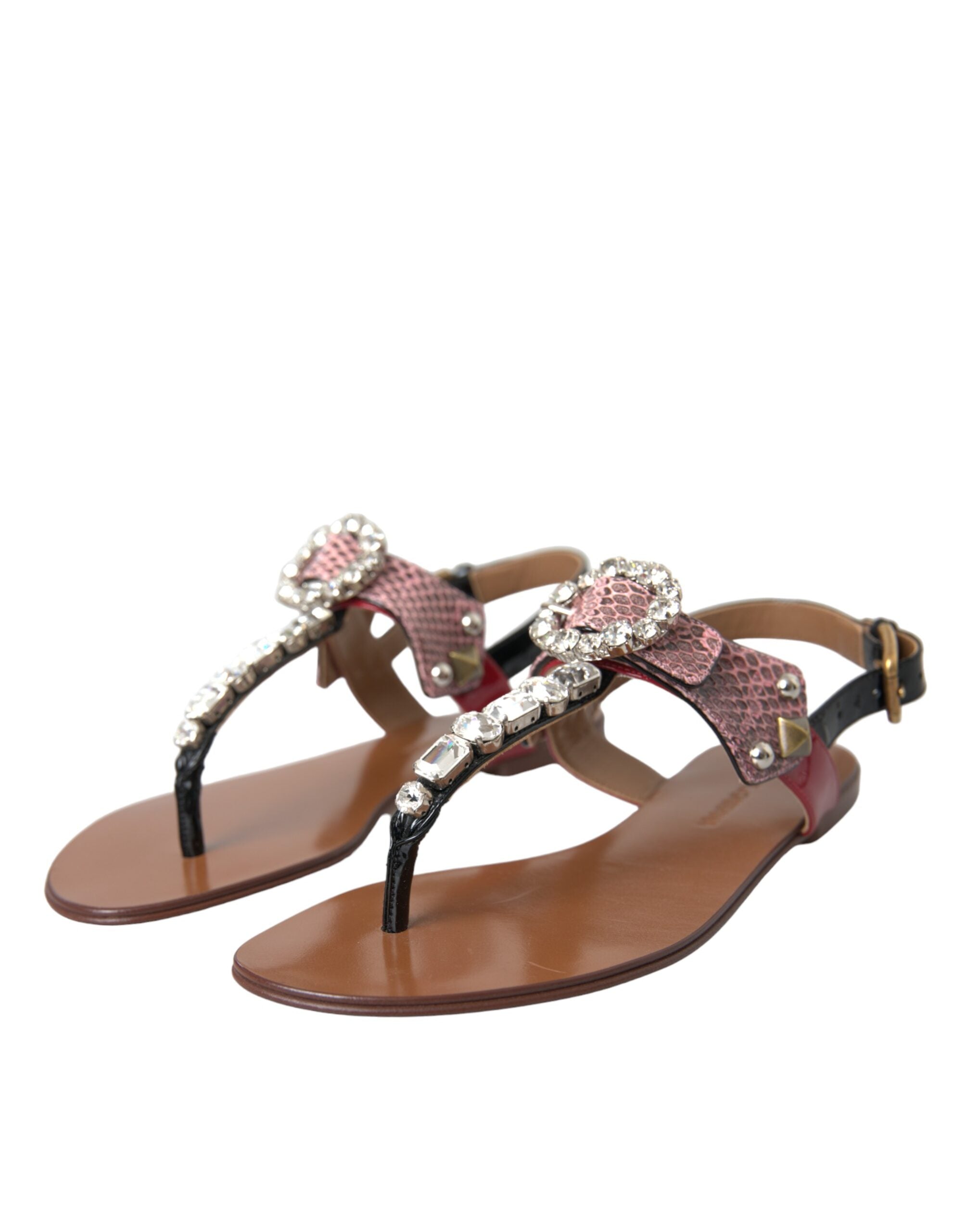 Sandales à cristaux multicolores Dolce & Gabbana, chaussures de plage à semelles plates et design élégant.