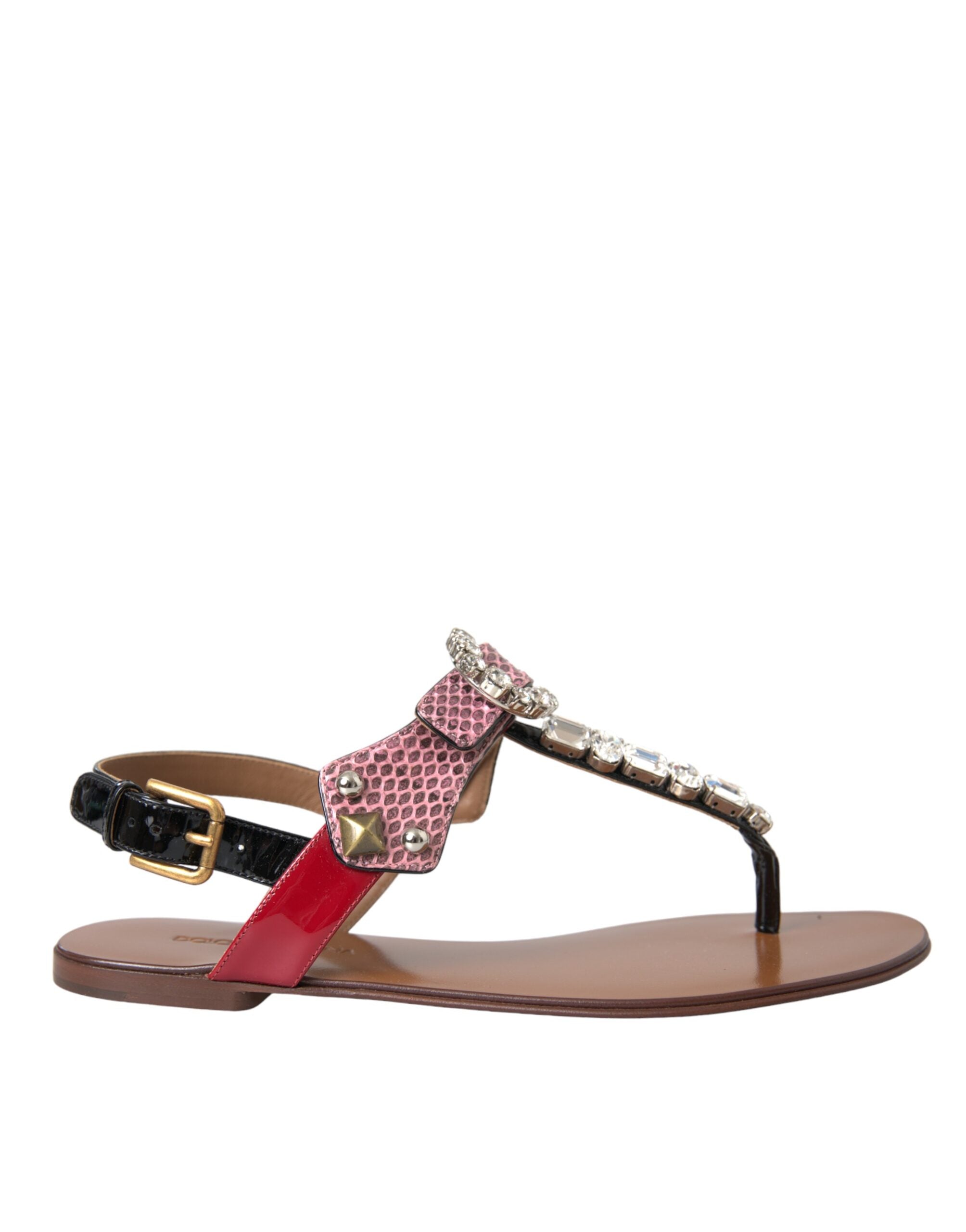 Sandales à talons Dolce & Gabbana multicolores avec cristaux, chaussures de plage élégantes en cuir et décoration brillante.