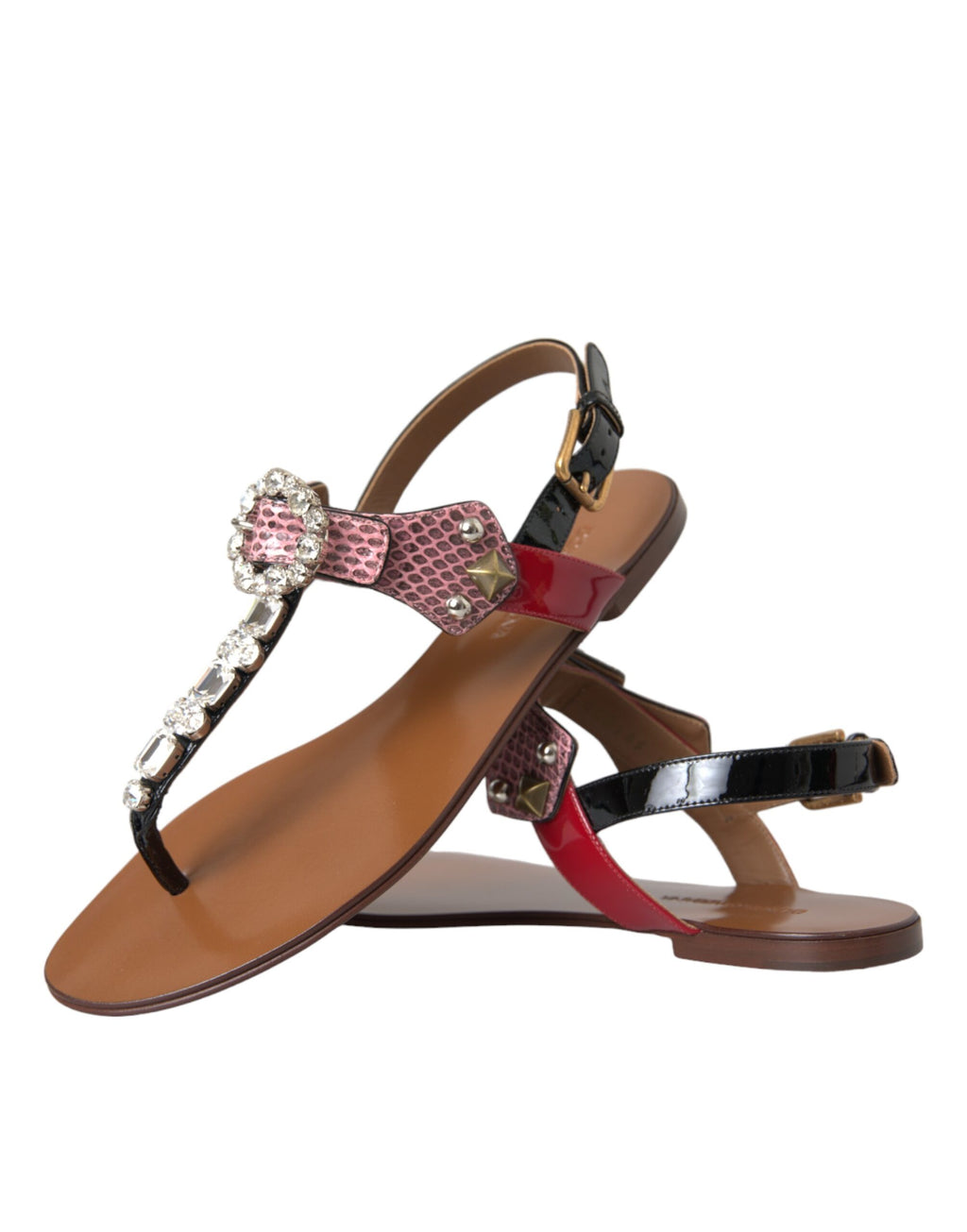 Sandales à talons Dolce & Gabbana multicolores avec cristaux, chaussures de plage élégantes et colorées.