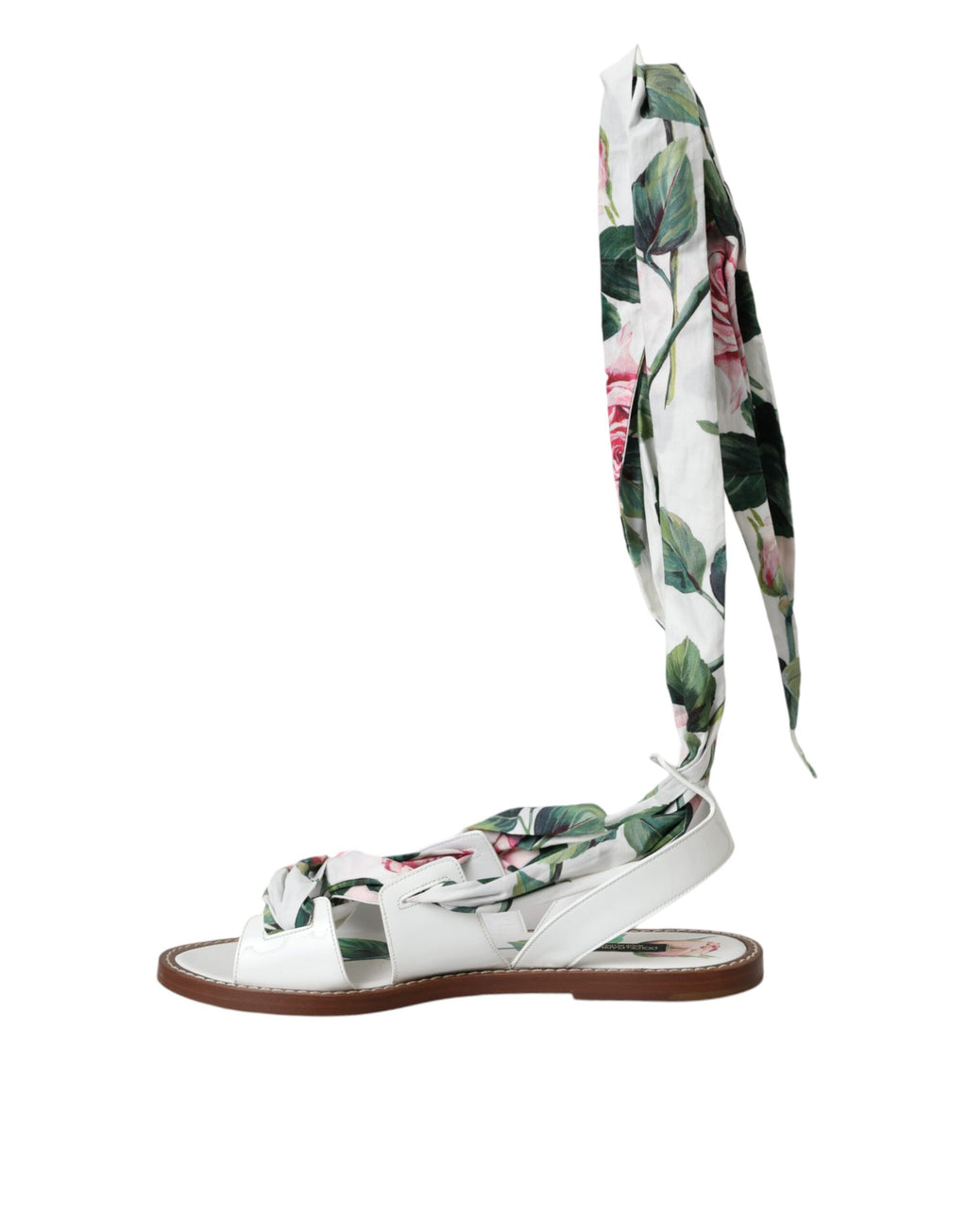 Sandales à talon Dolce & Gabbana à imprimé floral multicolore, enroulement à la cheville, chaussure élégante et colorée.