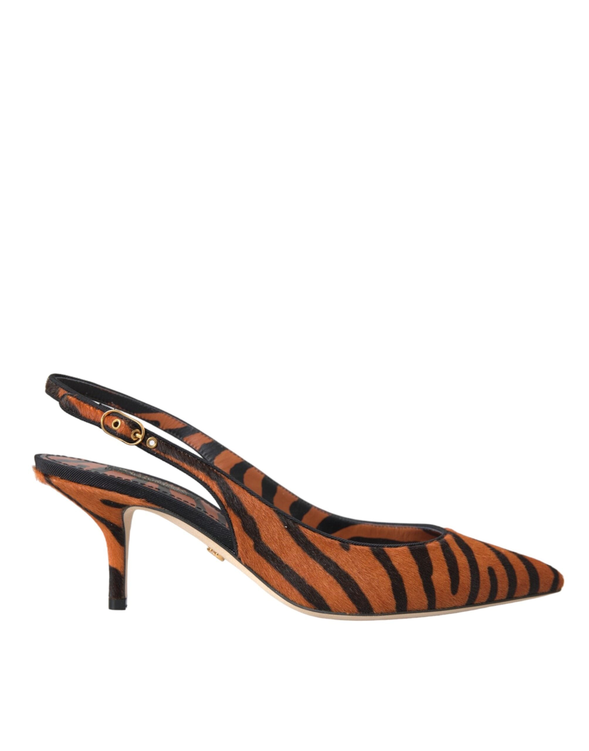 Chaussures Dolce & Gabbana en cuir noir orange et zèbre, sandales à talons avec bride en cuir, style élégant et tendance