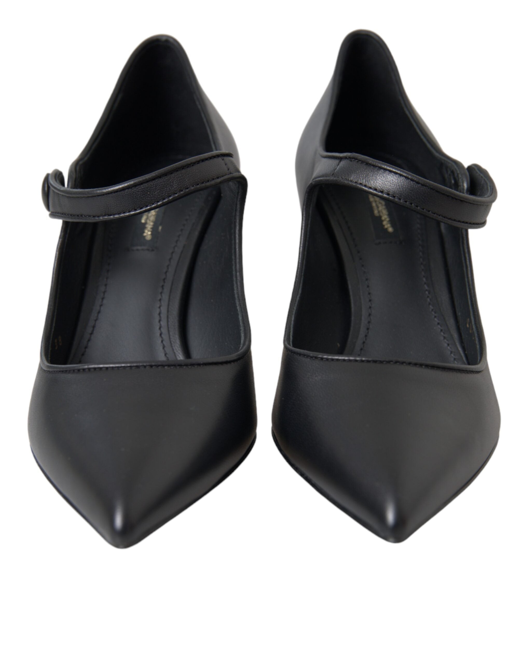 Chaussures à talons noires Dolce & Gabbana, escarpins en cuir avec logo, style Mary Janes élégants.
