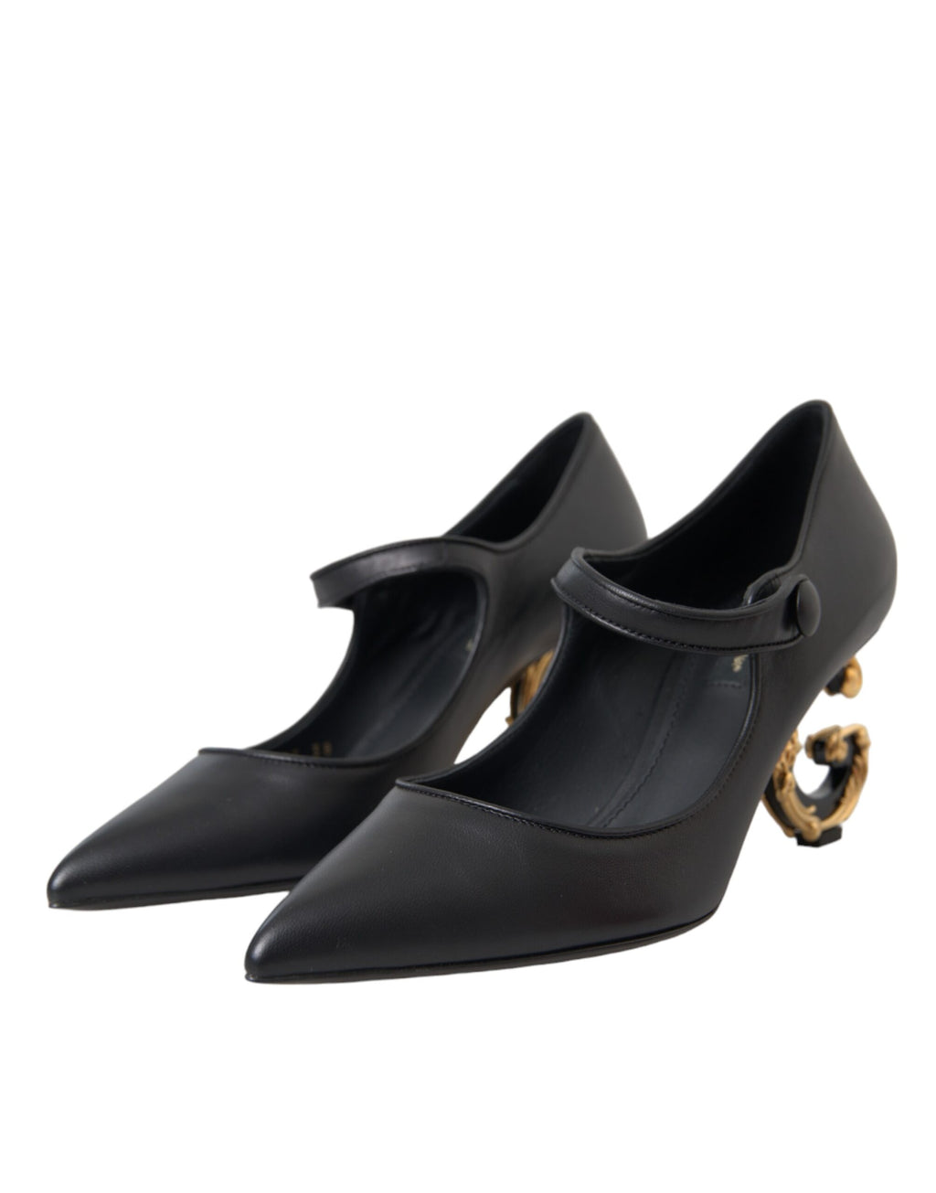 Chaussures à talons noires Dolce & Gabbana en cuir avec logo, style Mary Janes, élégantes et sophistiquées.
