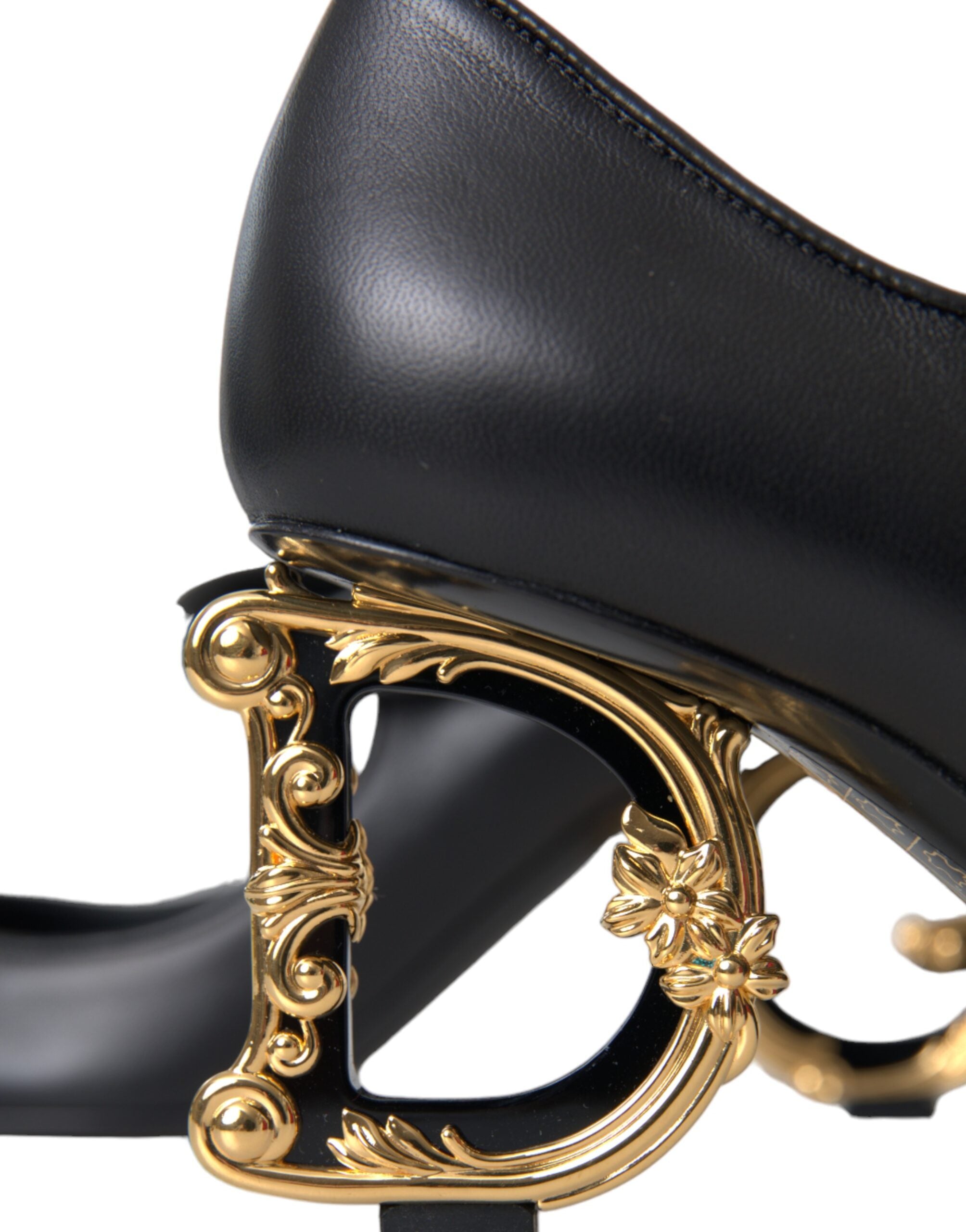 Chaussures à talons noires Dolce & Gabbana, escarpins en cuir avec logo, style Mary Janes pour femmes.