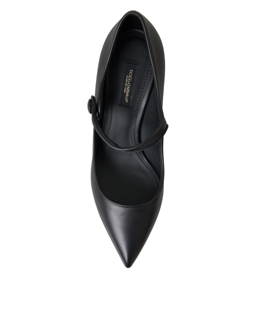 Chaussures Dolce & Gabbana, escarpins noirs en cuir avec logo, style Mary Janes, talons élégants et finition raffinée.
