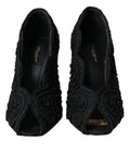 Chaussures à talons ouverts Dolce & Gabbana Cordonetto Ricamo noires, design élégant avec motifs en broderie.