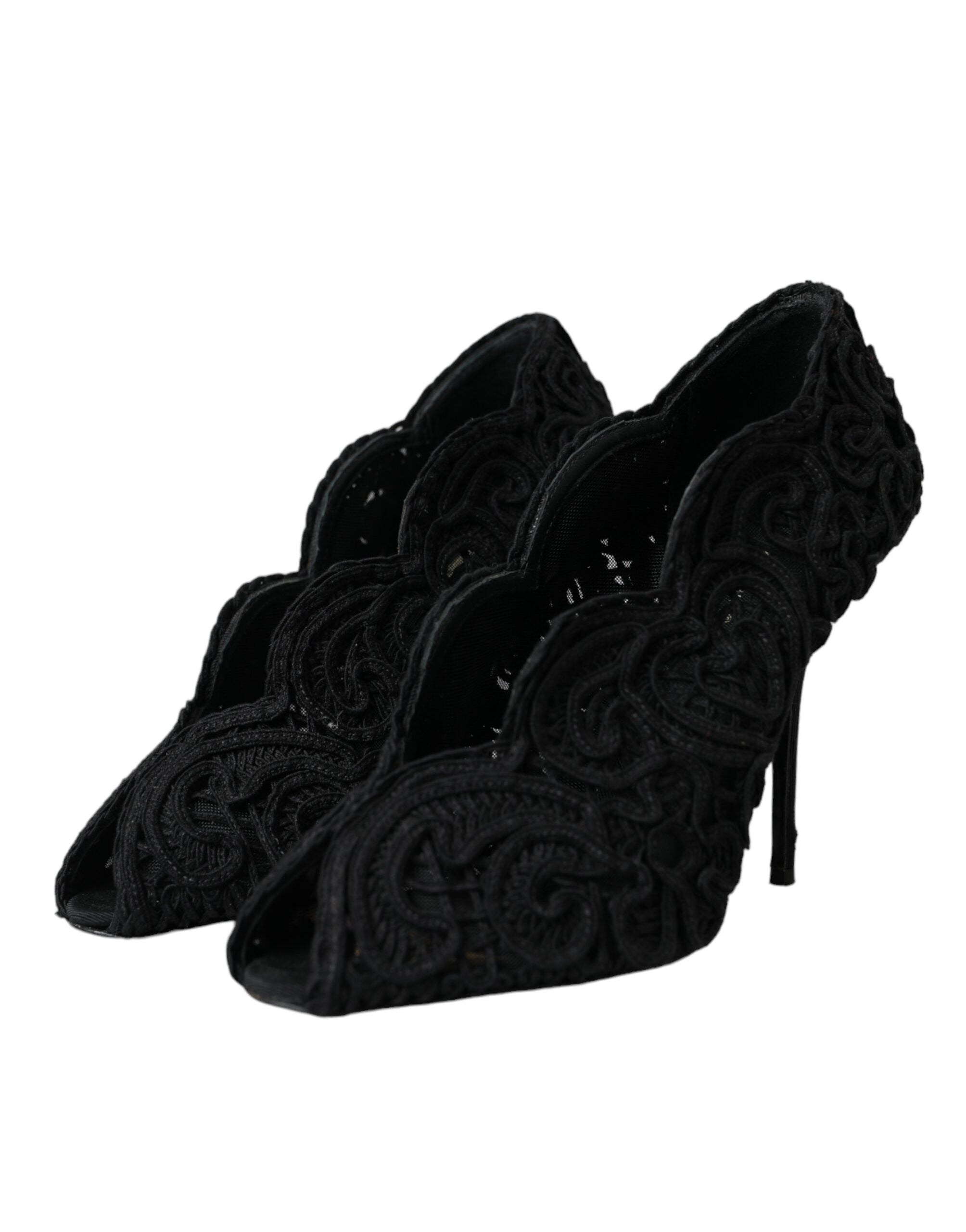 Chaussures Dolce & Gabbana Cordonetto Ricamo noir, escarpins ouverts en toe avec détails en broderie élégante.