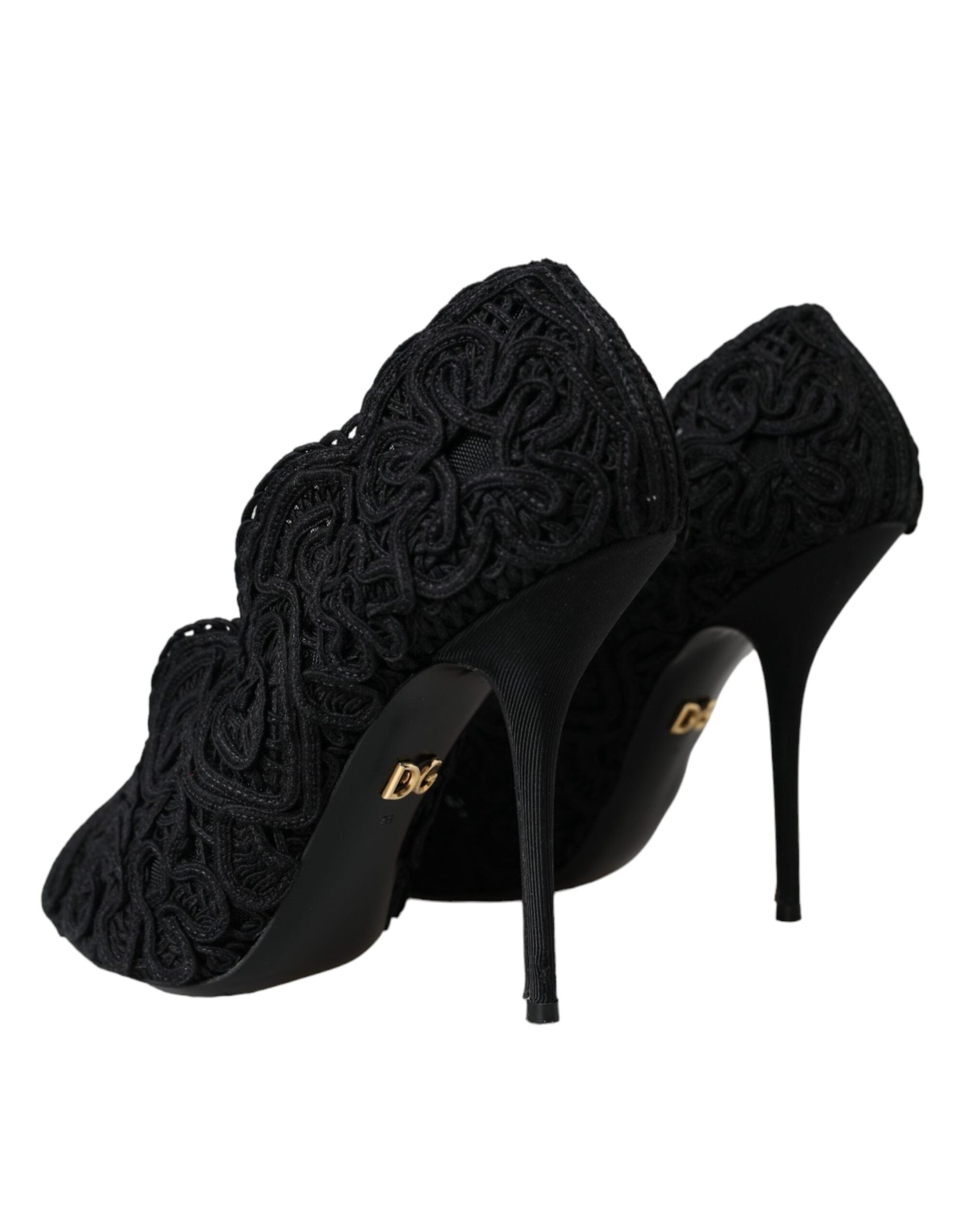 Chaussures Dolce & Gabbana Cordonetto Ricamo à talons ouverts et bout pointu, en cuir noir avec broderies élégantes.