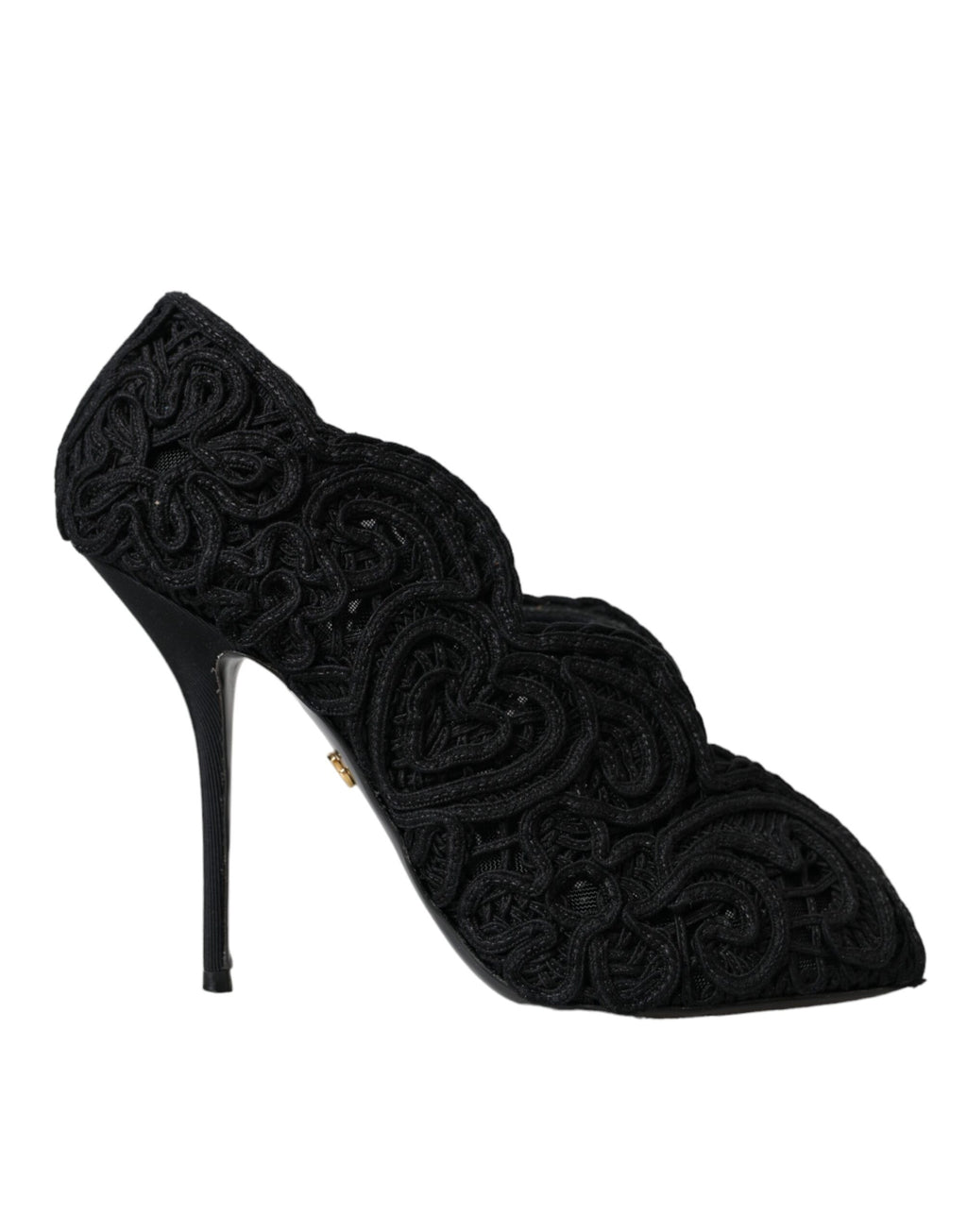 Chaussures Dolce & Gabbana Cordonetto Ricamo noires à talons ouverts et design élégant, vue de face.
